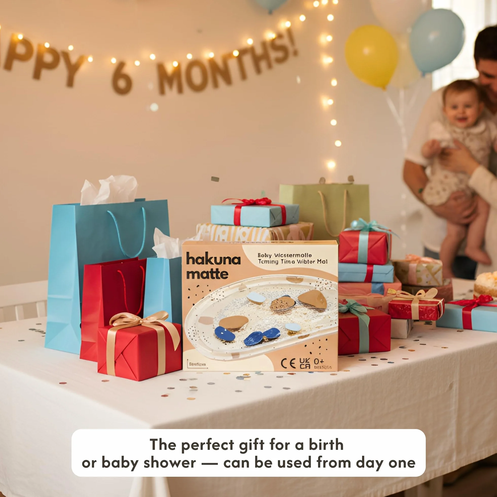 Hakuna Matte Montessori mata wodna dla dzieci Tummy Time, bez BPA, 73 x 42 cm, zabawka, mata sensoryczna i mata do akwamaryny dla dzieci od 3, 6, 9 miesięcy, mata do zabawy w wodzie z brokatem, mata