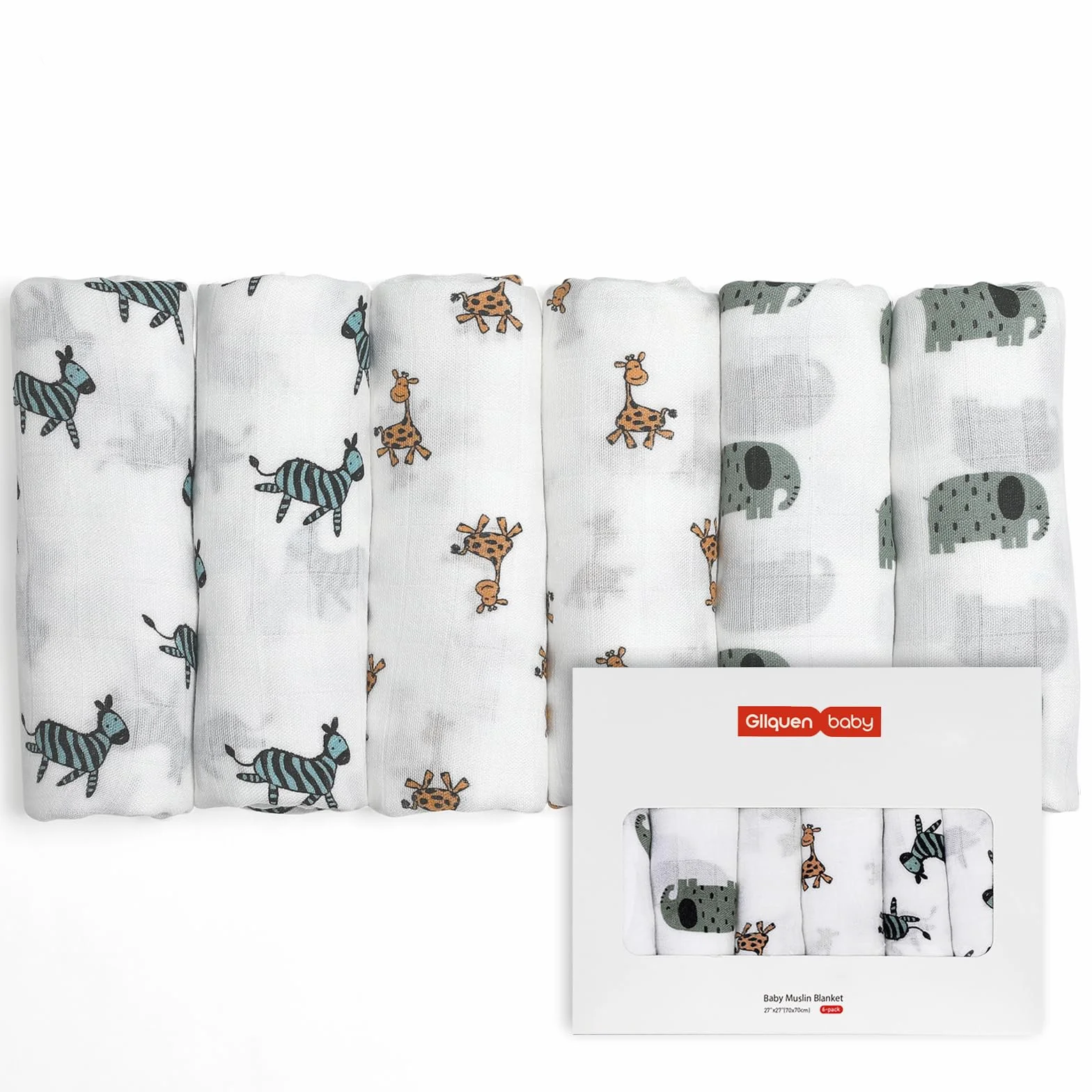 GLLQUEN BABY Zestaw 6 szyfon z bawełny organicznej, 70 x 70 cm Kwadraty szyfonowe uniwersalne: Koc do owijania, śliniaczek, bardzo miękki, oddychający, prezent z okazji narodzin dziewczynki i chłopca
