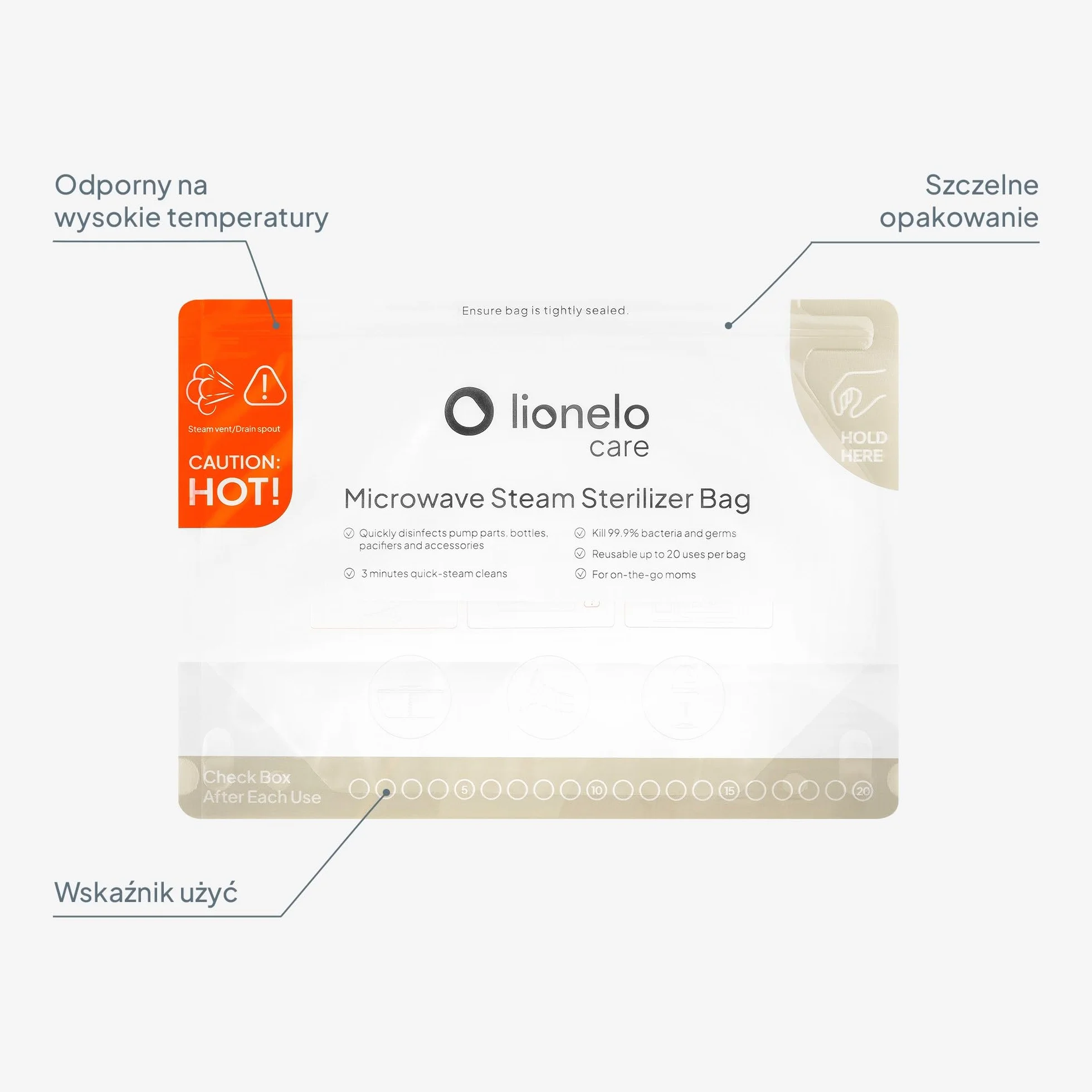 Lionelo Torebki do Sterylizacji Parowej ThermBag do Mikrofalówki, Sterylizator do Butelek dla Niemowląt, Smoczków, Laktatora, Podróżny, Woreczki 16 szt. Wielorazowe