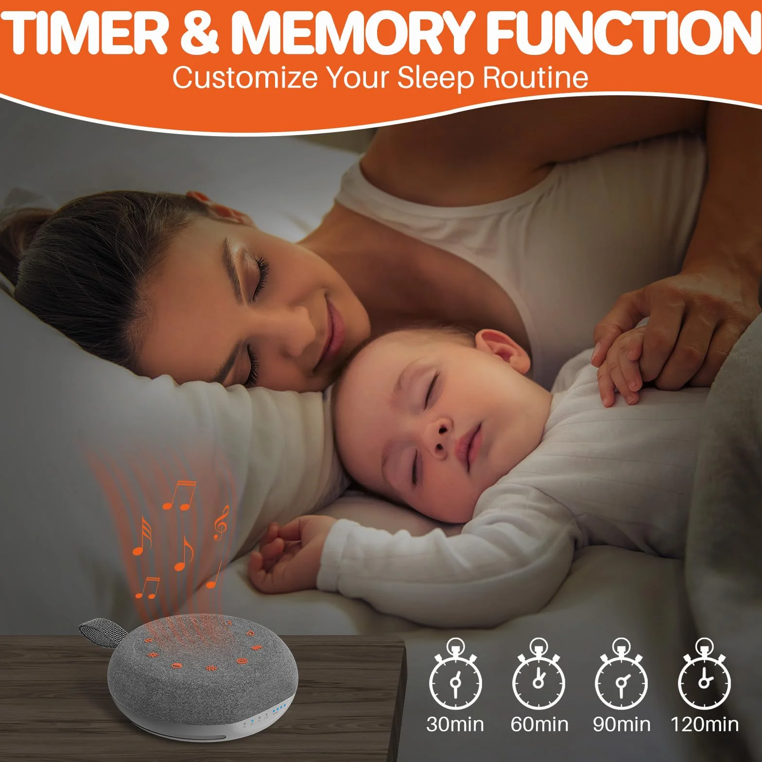 FUNYKICH White Noise Baby, przenośna maszyna z białym szumem dla niemowląt, pomoc w zasypianiu dla niemowląt z 40 muzykami (10 białych szumów) + 7 kolorowych świateł + 4 timery + wiszące pierścienie
