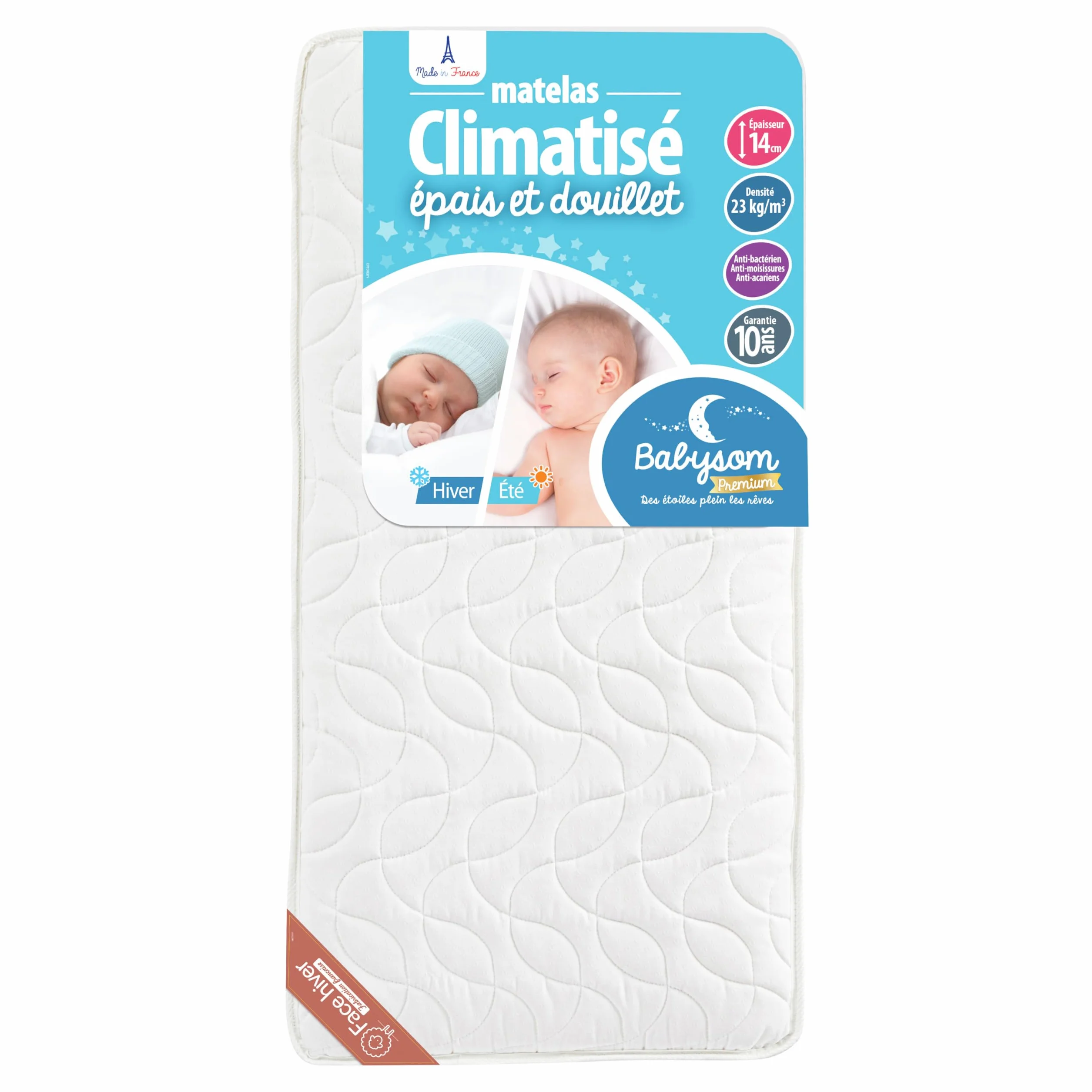 Babysom - Materac niemowlęcy | materac dziecięcy na lato/zimę – 70 x 140 cm – oddychający – przepuszczająca powietrze zimna pianka – wysokość 14 cm