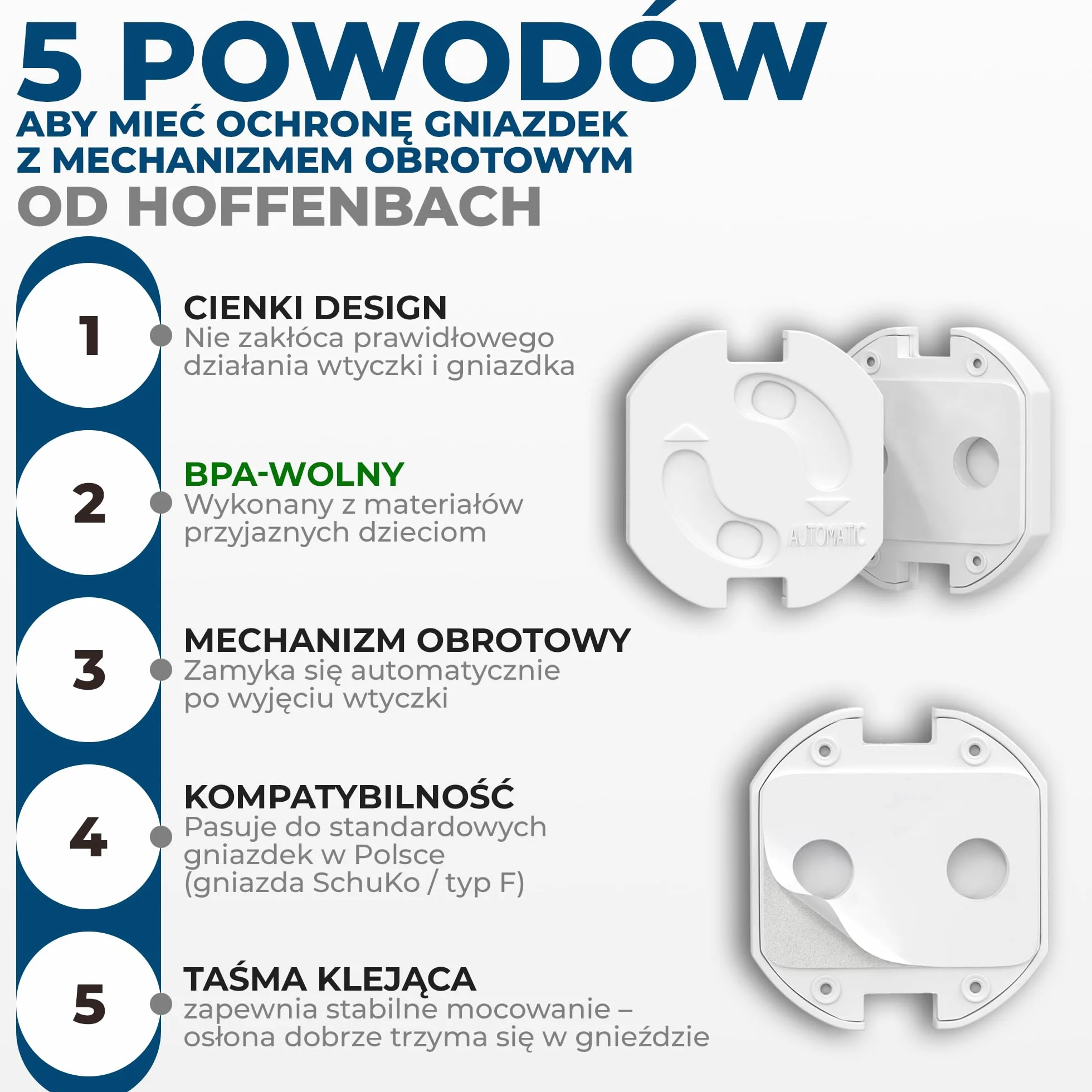 Hoffenbach 20x Ochrona gniazdek elektrycznych z mechanizmem obrotowym – Zabezpieczenie dla dzieci do gniazdek ściennych i osłon gniazdek – Ochrona bezpieczeństwa dla niemowląt i dzieci – Biały