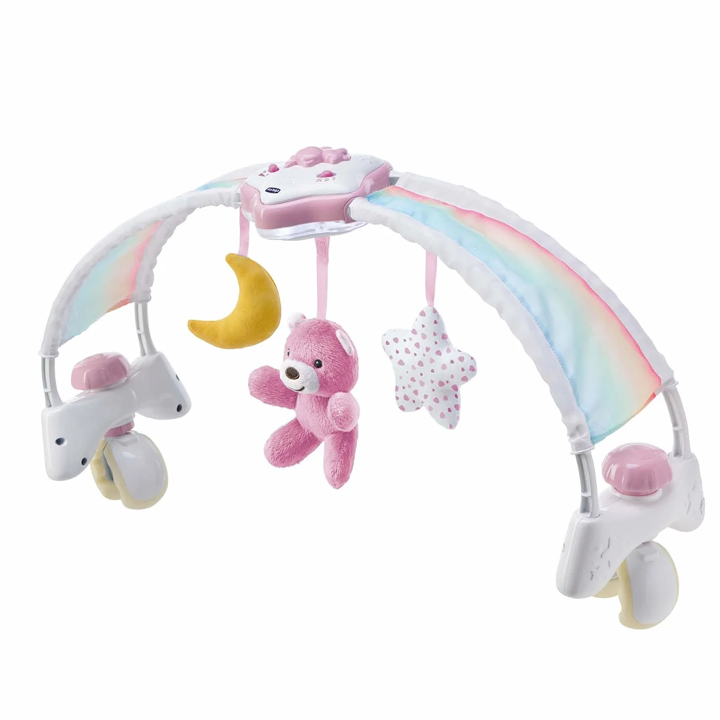 Chicco Panel na Łóżeczko Rainbow Sky 2w1 Kompatybilny z Next2Me, Panel Rainbow Sky Baby i Lampka Nocna dla Dzieci z Ralaksacyjną Muzyką - Zabawki dla Niemowląt 0 m+, Różowy