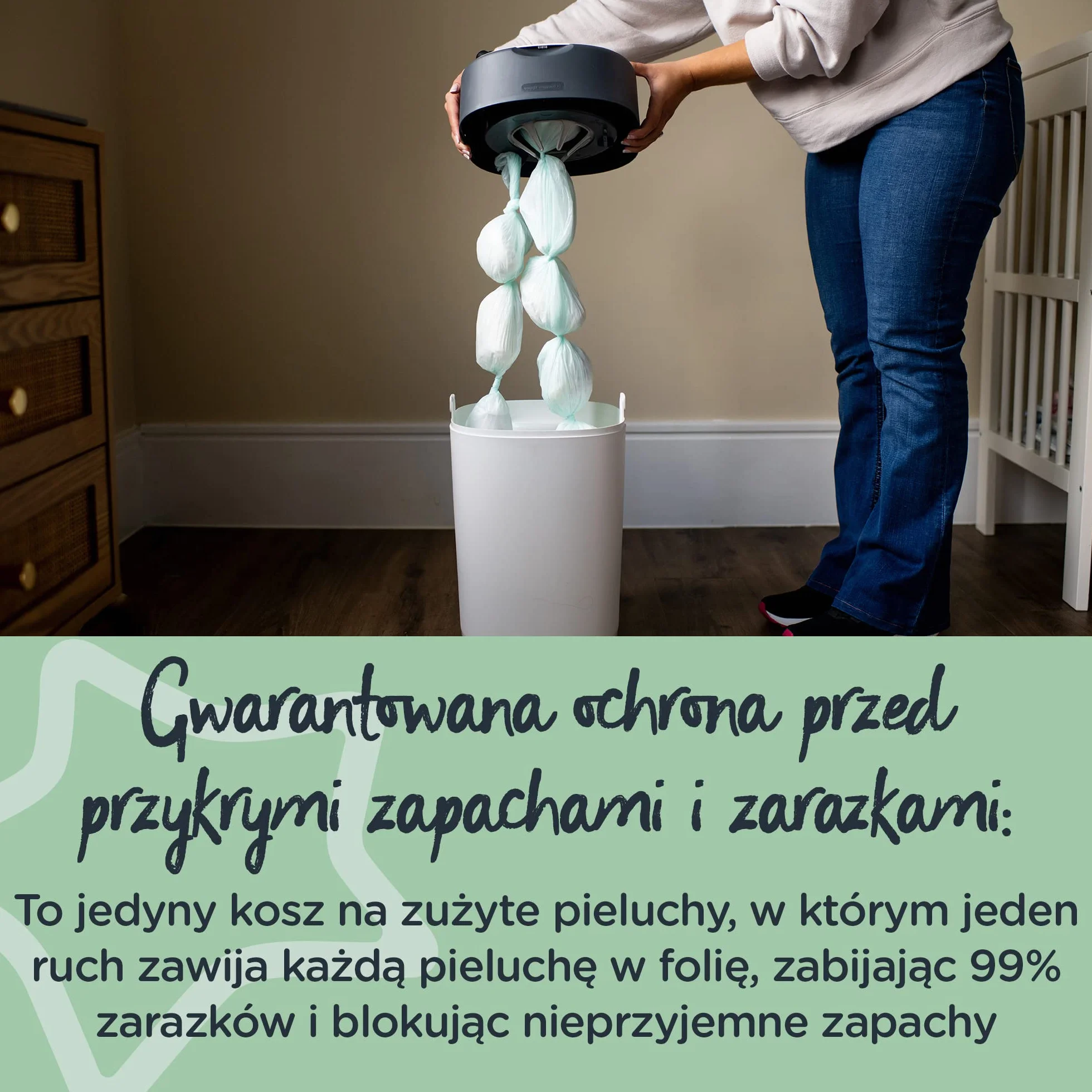 Tommee Tippee Twist & Click Advanced, Wkłady wymienne do kosza na zużyte pieluchy, z antybakteryjnej folii GREENFILM pozyskanej ze zrównoważonego źródła; 6 X Wkłady do kosza na pieluchy