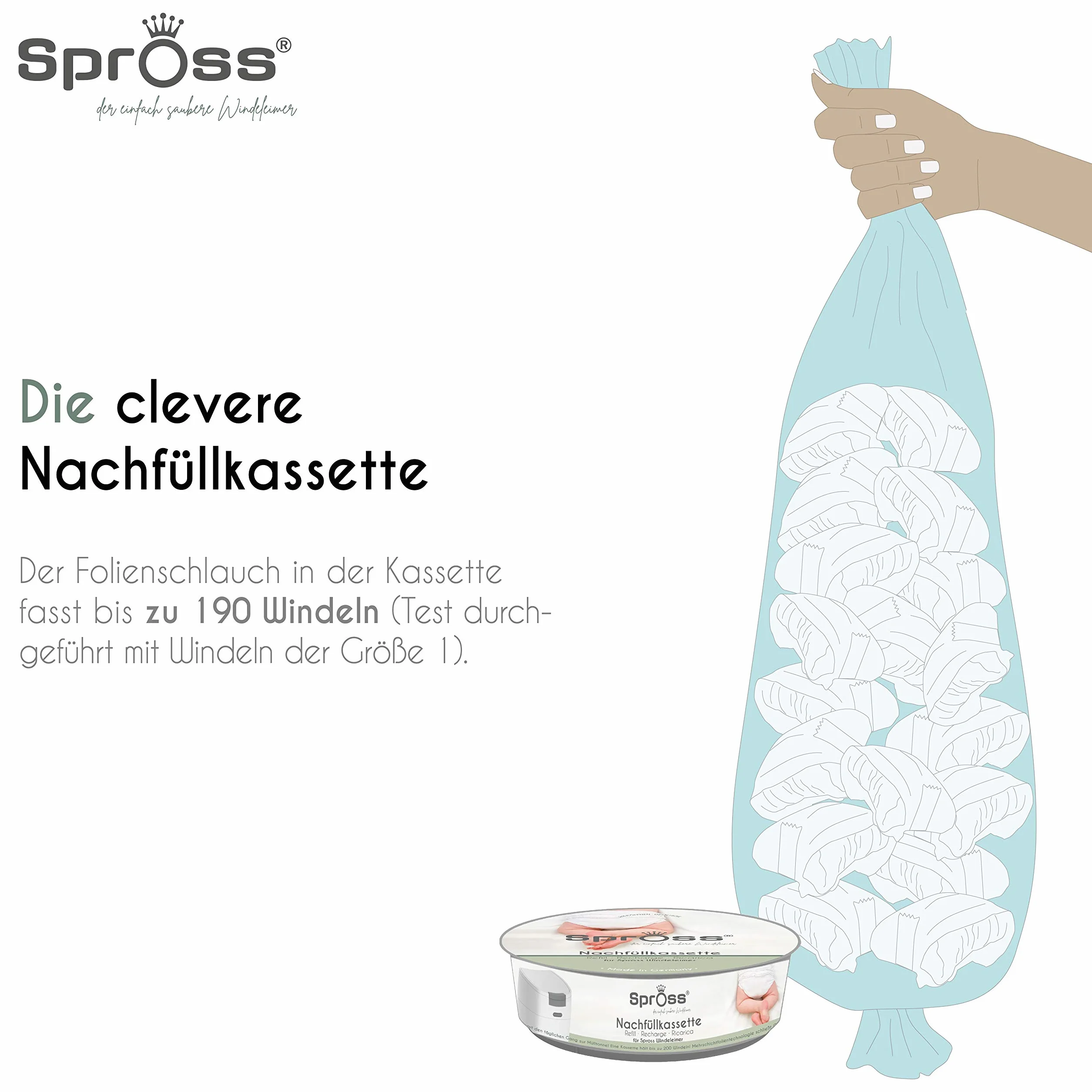 Spross Nachfüllkassetten für Spross Windeleimer - 12 Stück - Schützt vor unangenehmen Geruch