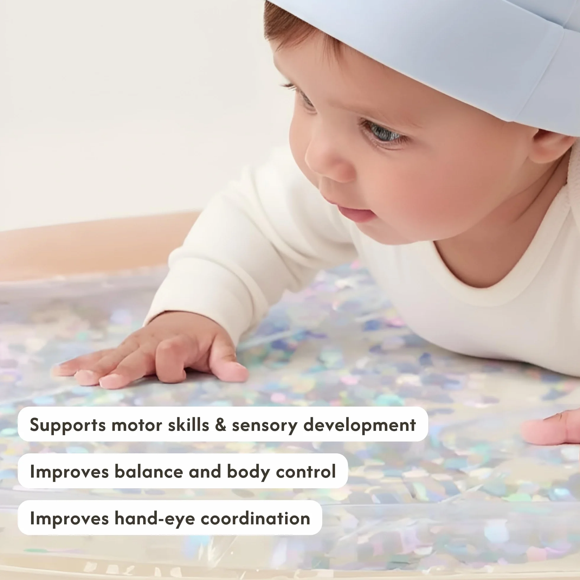 Hakuna Matte Montessori mata wodna dla dzieci Tummy Time, bez BPA, 73 x 42 cm, zabawka, mata sensoryczna i mata do akwamaryny dla dzieci od 3, 6, 9 miesięcy, mata do zabawy w wodzie z brokatem, mata