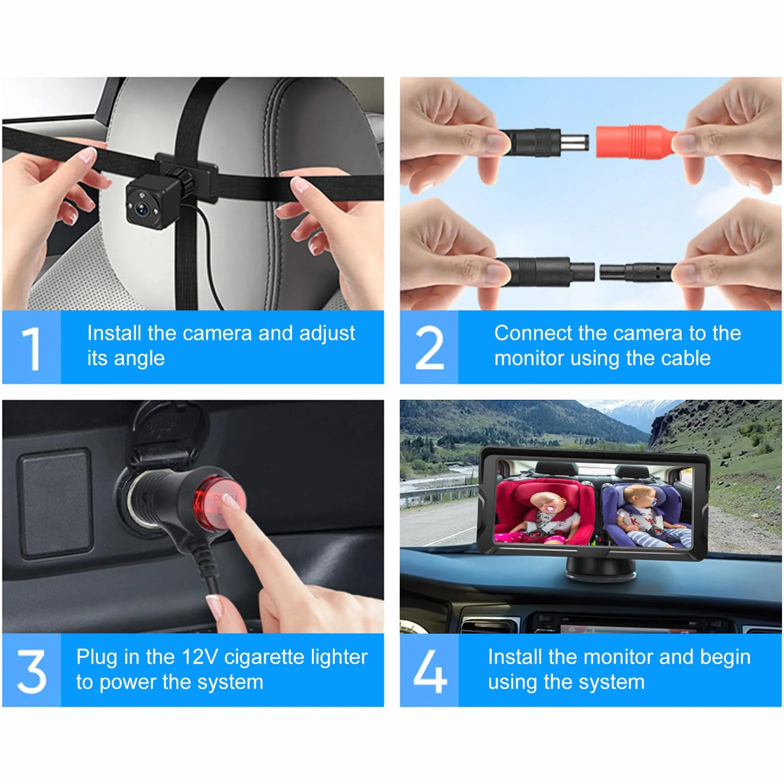 Shkalacar Kamera do fotelika dziecięcego 2-Kids 6,8 cala 1080P z ekranem kamery samochodowej dla niemowląt z 2 kamerami IR Night Vision i szerokim kątem widzenia 150°, łatwa obsługa