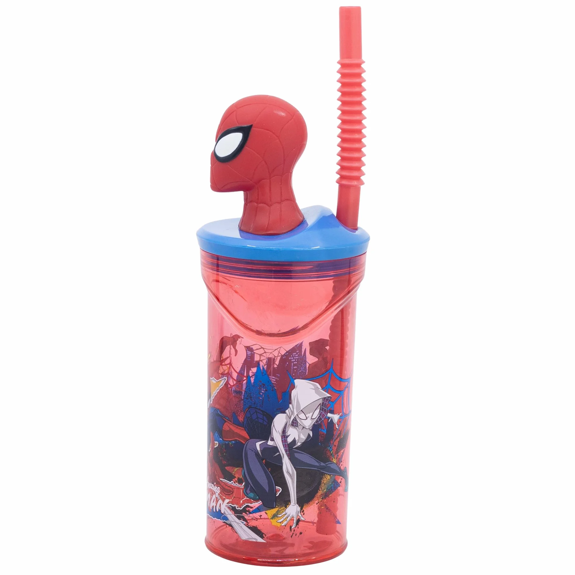 Stor Spiderman kubek dla dzieci wielokrotnego użytku ze słomką i pokrywką z figurką 3D o pojemności 360 ml