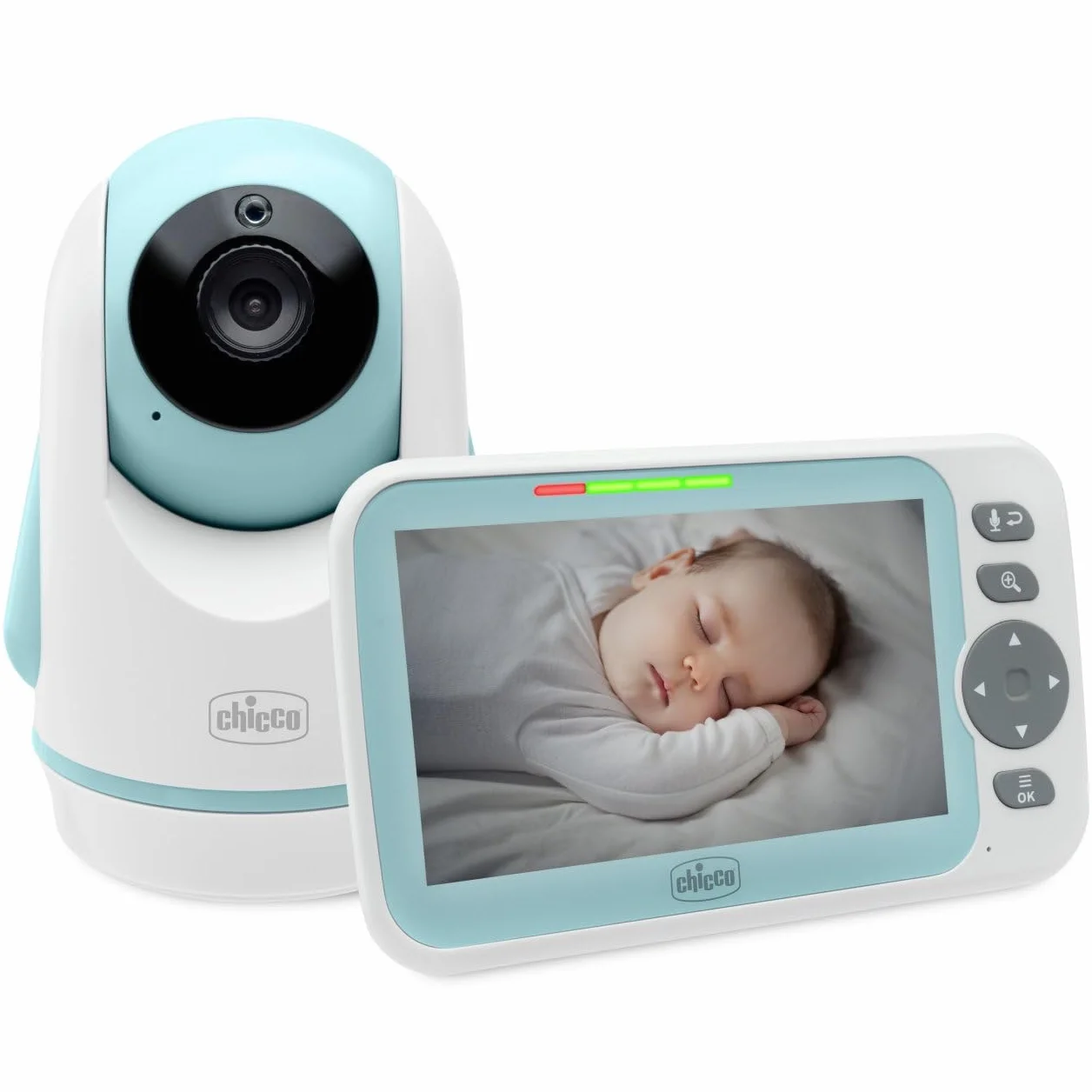 Wideo Babyphone Evolution, zmotoryzowana obrotowa kamera dla niemowląt i dzieci z kolorowym ekranem 5, zasięg 220 m, noktowizor, termometr, białe melodie dźwięku, mikrofon i głośnik