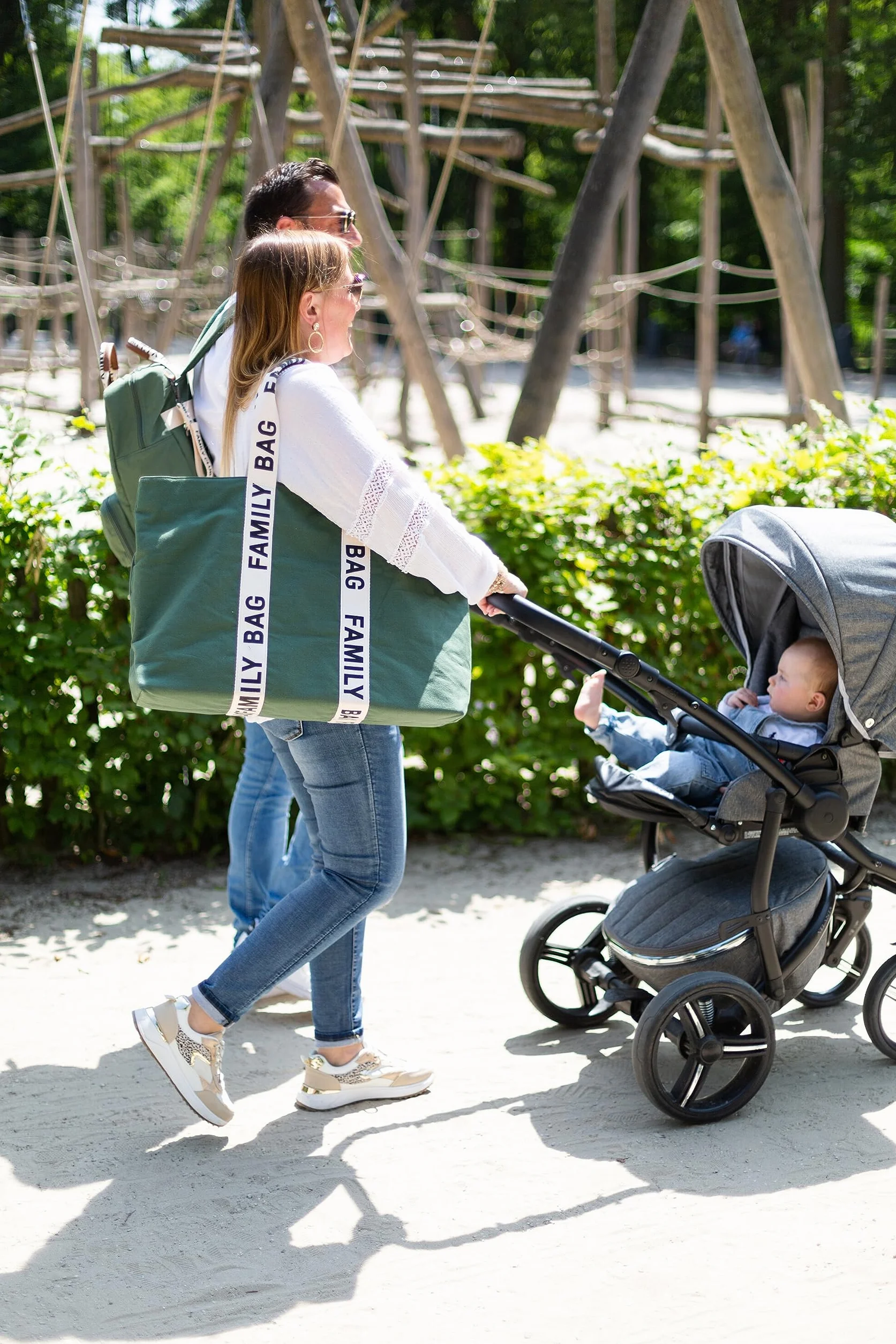 CHILDHOME, Torba rodzinna, torba do przewijania, torba podróżna/weekendowa, duża pojemność, zdejmowana torba w zestawie, zielona, kolekcja Signature Collection