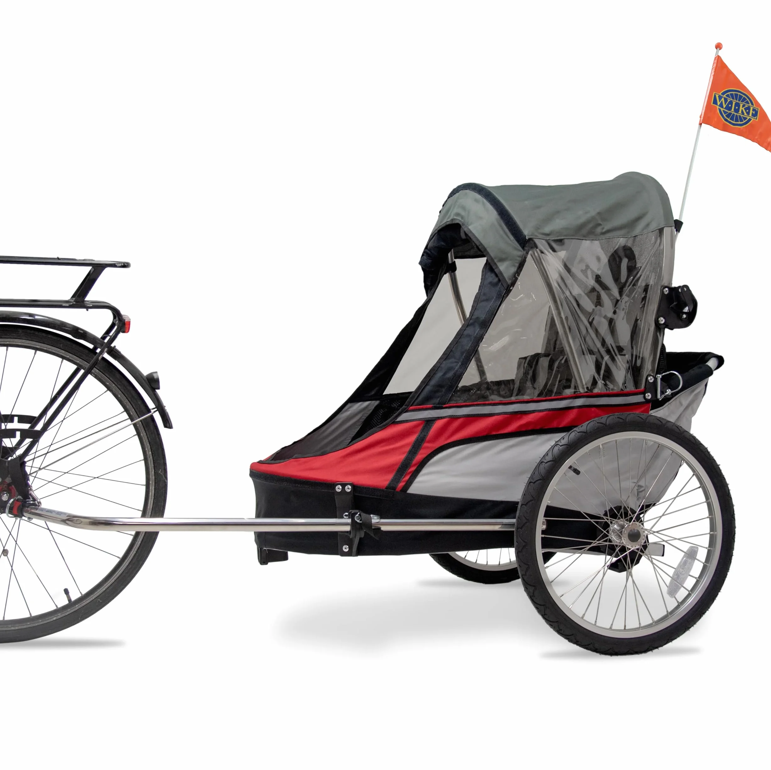 Wike Podwójna przyczepka rowerowa Premium - czerwona/szara (spacer + jogging)