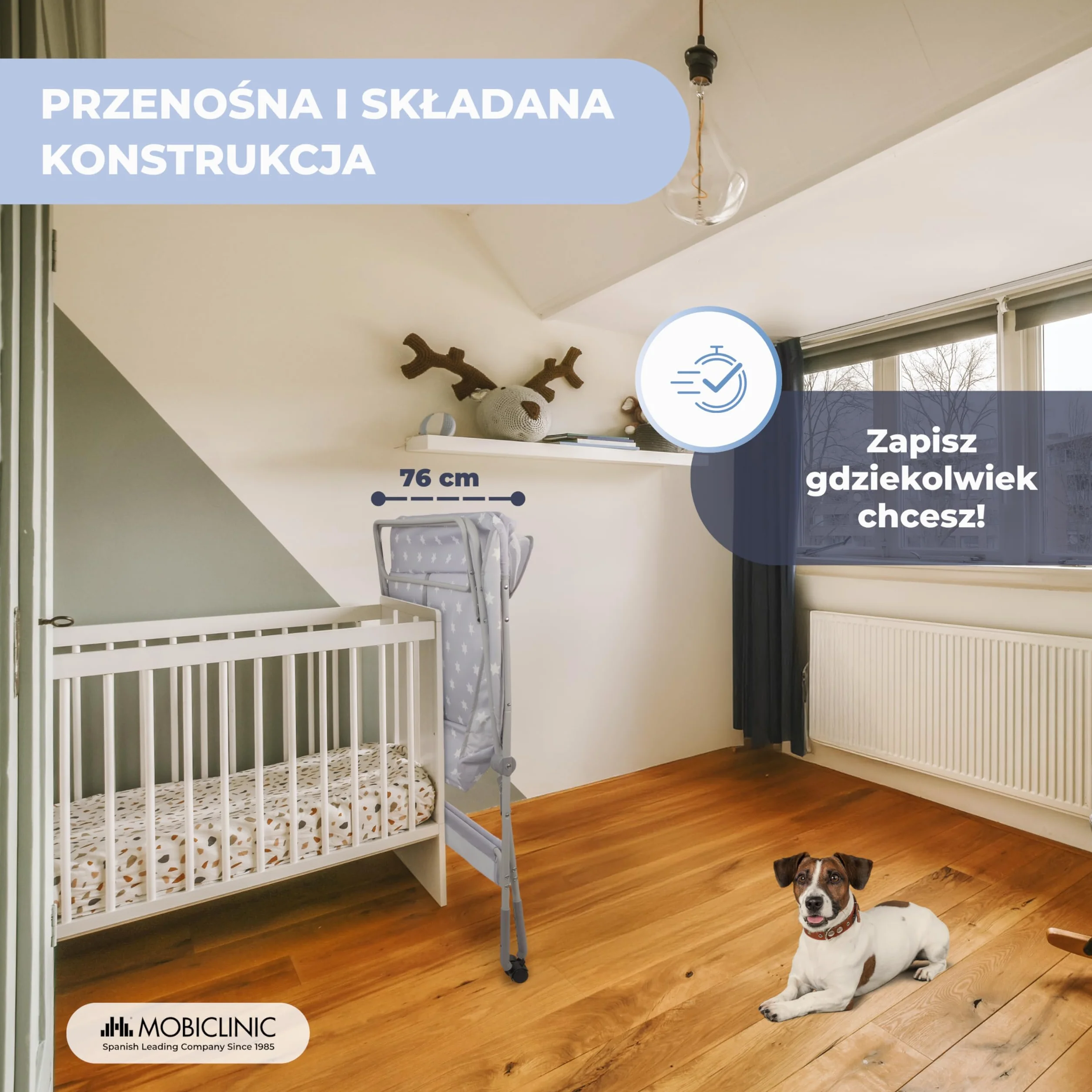 Mobiclinic®, Stół do Przewijania Niemowląt, Składany, Regulowana Wysokość, Do 15 kg, 0–36 Miesięcy, Organizer na Pieluchy, Kółka 360° z Hamulcem, Uprząż i Barierka Zabezpieczająca, Zmywalny, Zoey
