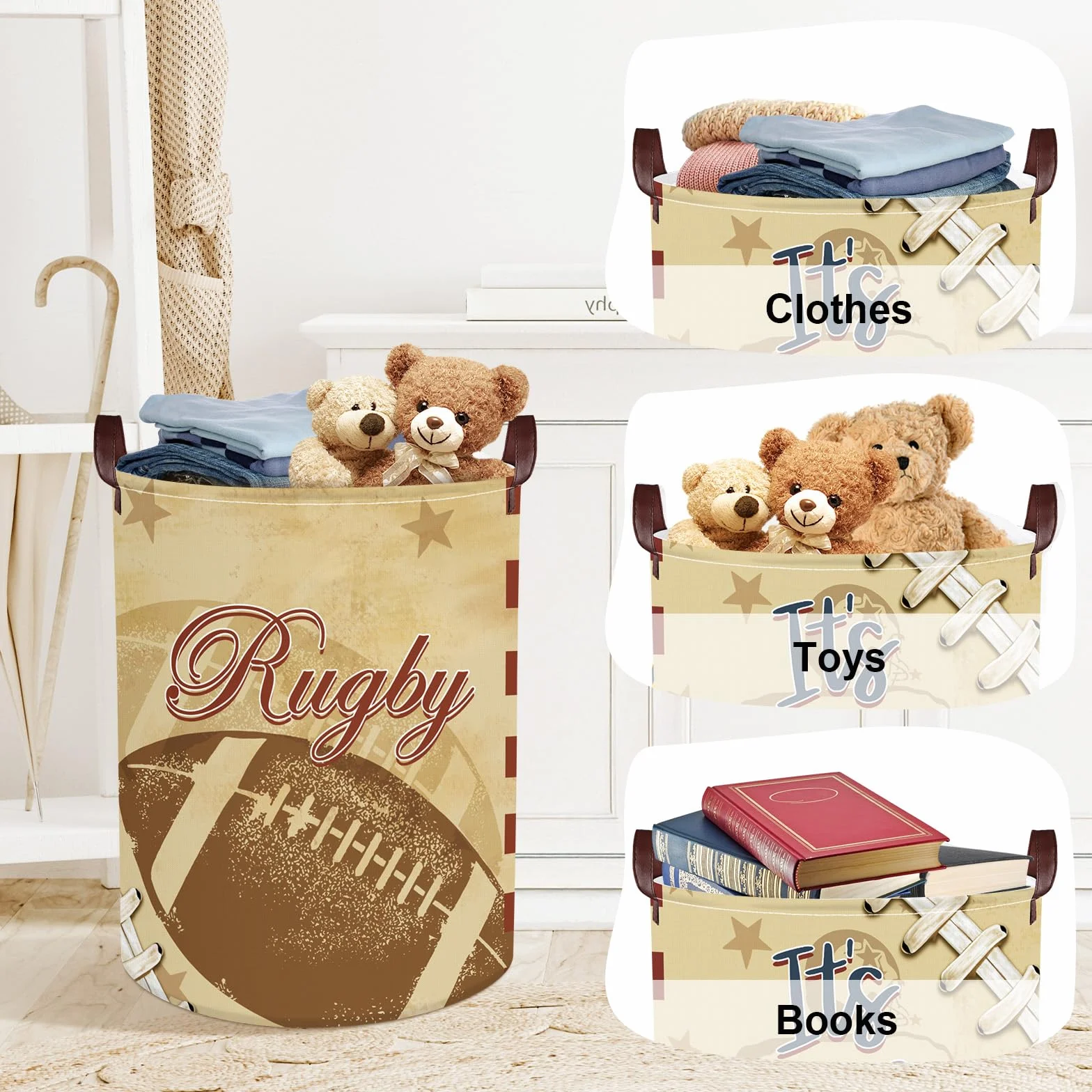 Rugby składany kosz na pranie dla chłopców, duży kosz do zabawy, na ubrania, zabawki, do pokoju dziecięcego, łazienki, gwiazdy, 63 l