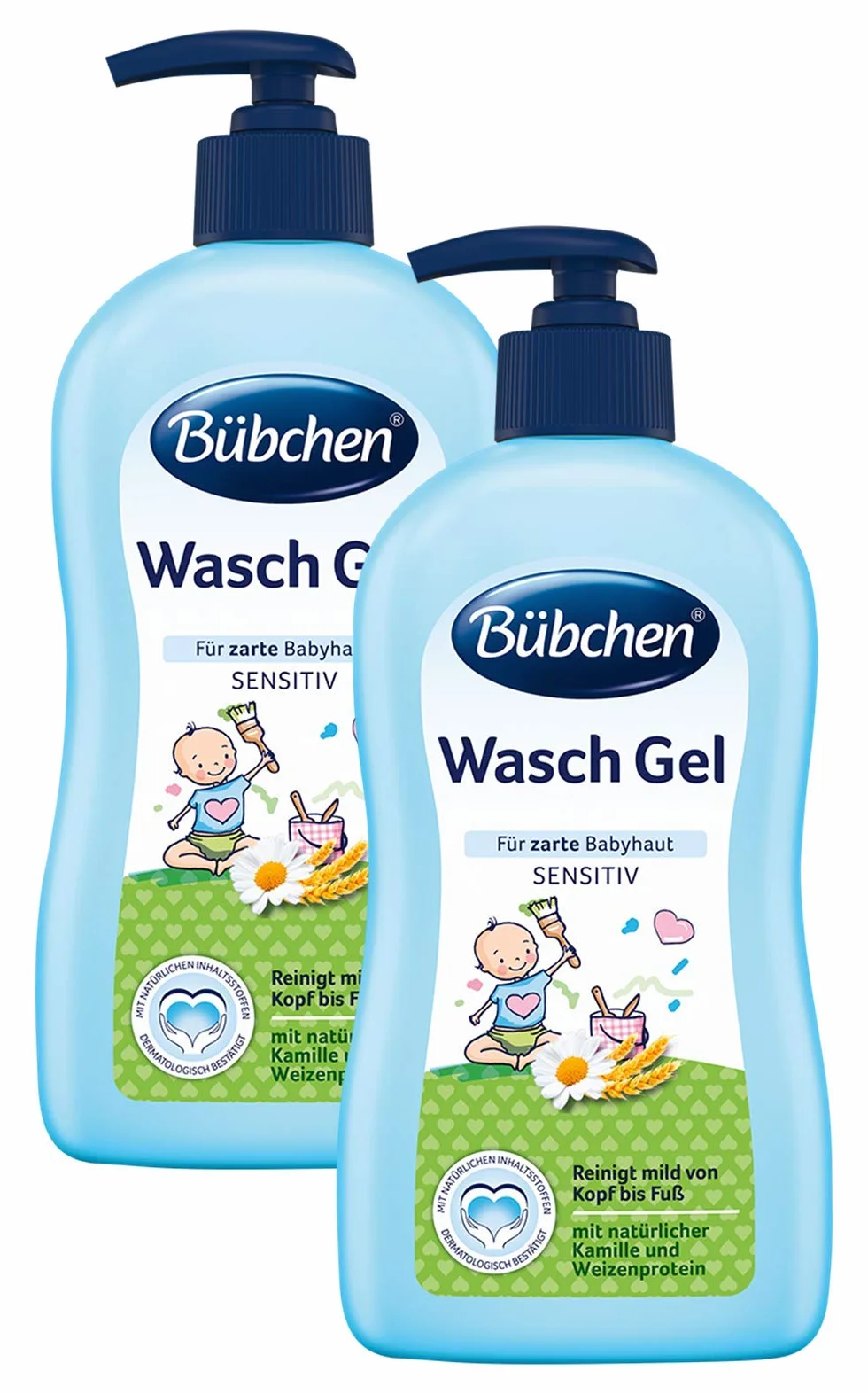 Bübchen żel do mycia delikatnej skóry dziecka, dozownik 400 ml, 2 sztuki w opakowaniu (2 x 400 ml)