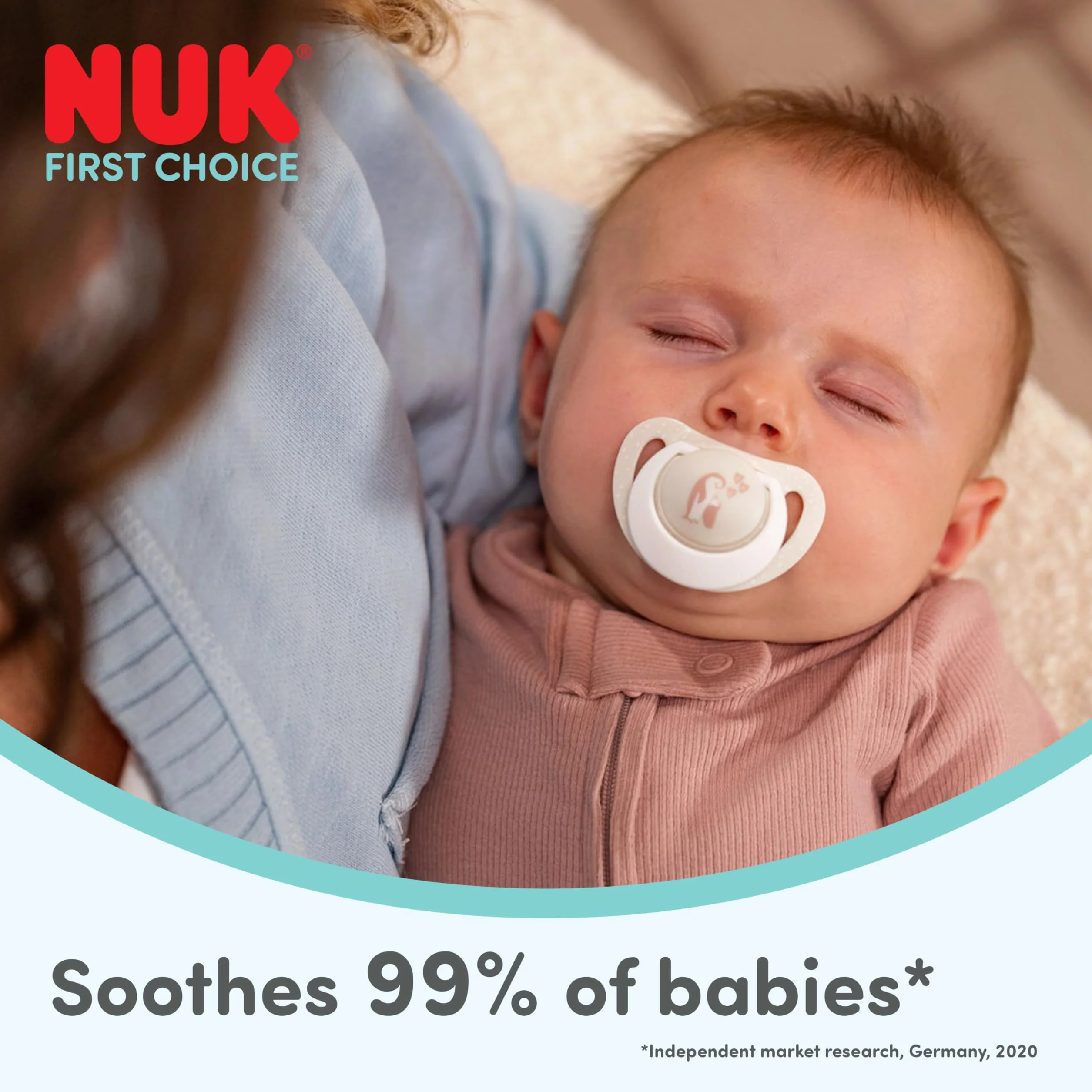 NUK First Choice Smoczki dla niemowląt | 18-36 miesięcy | Ortodontyczne smoczki uspokajające | Uspokajają 99% niemowląt** | Niebieskie | 4 sztuki