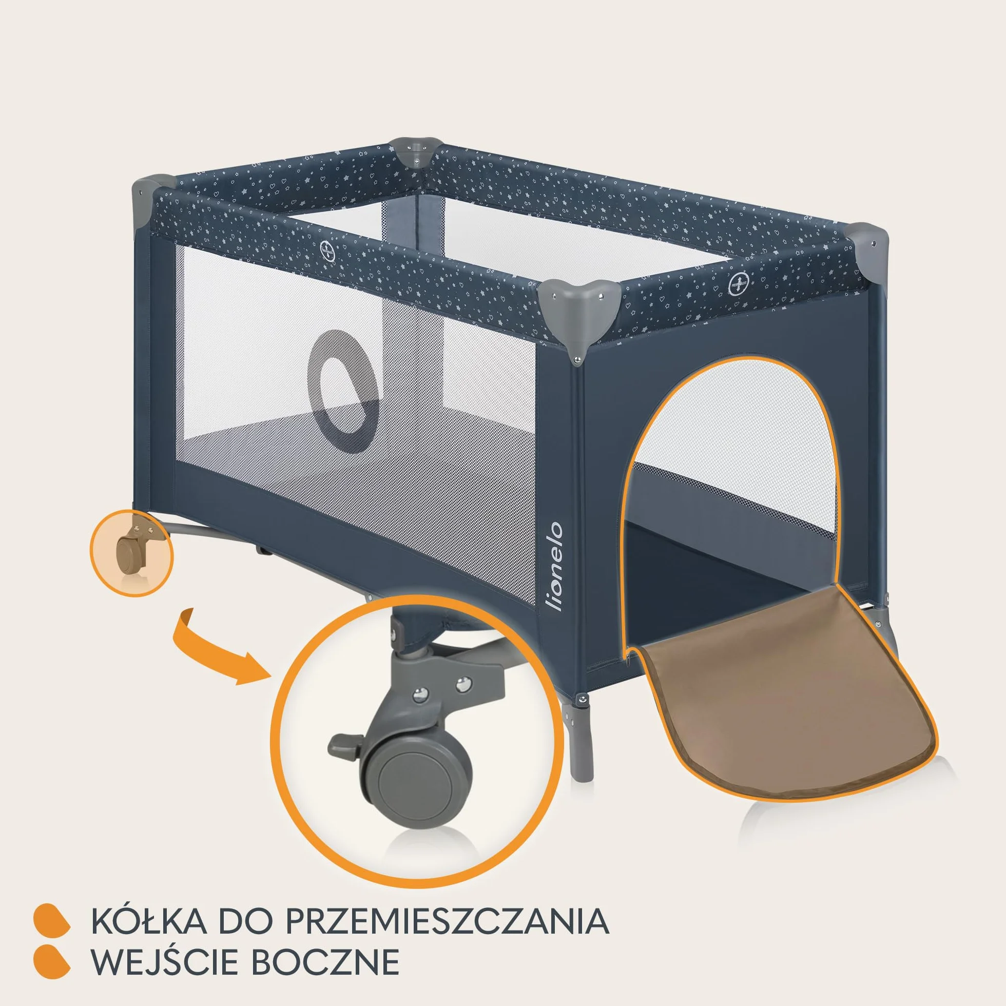 Lionelo Stefi 2 w 1 łóżeczko turystyczne, łóżko dziecięce z przewijakiem, przewiewne ścianki, system LockGuard, łóżeczko przenośne do 15 kg, składane, torba transportowa