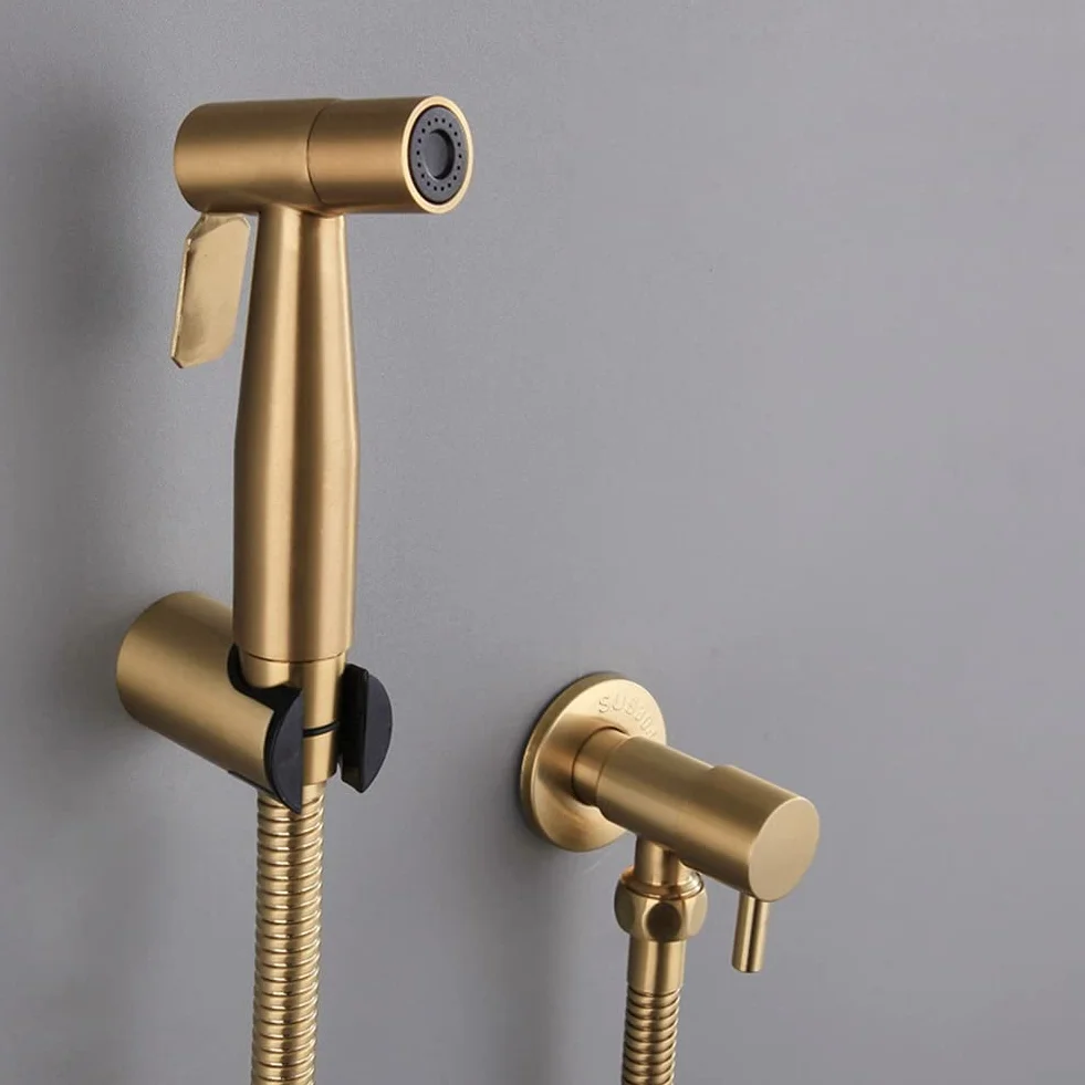 Łazienka toaleta bidet kran zestaw szczotkowane złoto bidet opryskiwacz prysznic z zaworem odcinającym