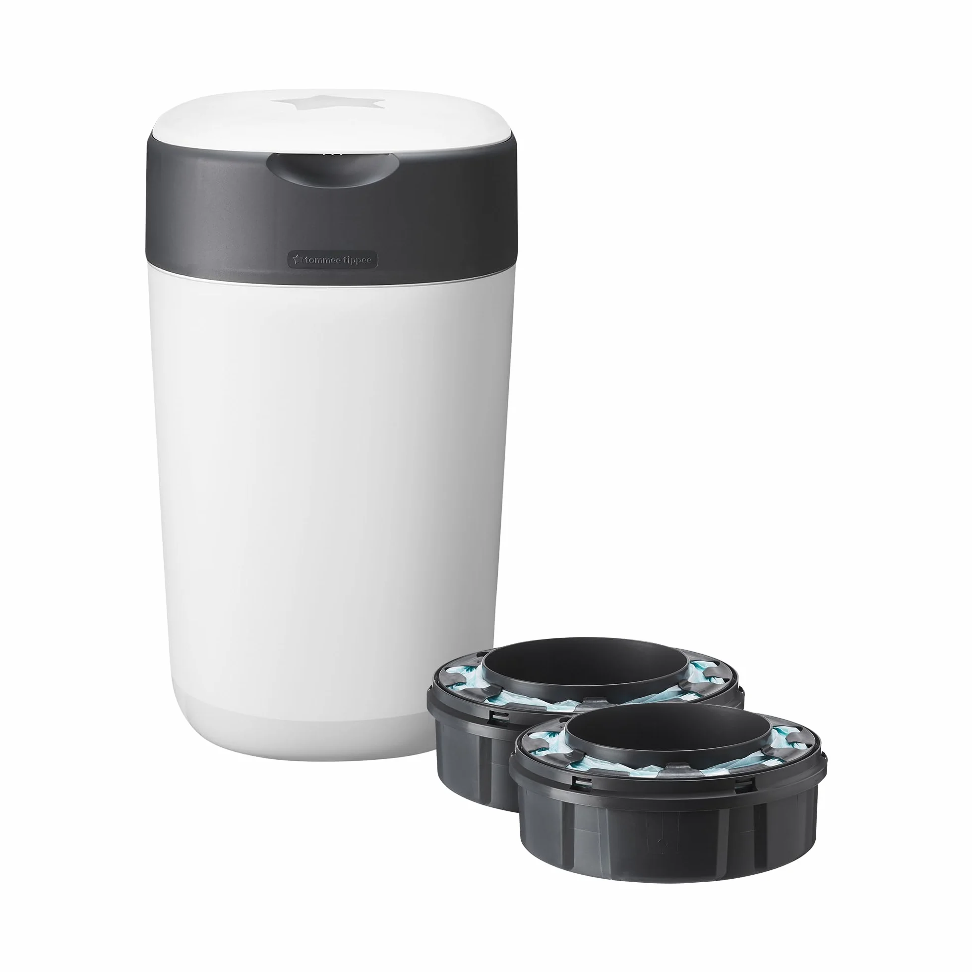 Tommee Tippee Zaawansowany kosz na pieluchy Twist and Click, ekskluzywny zestaw zawiera 2 kasety uzupełniające, gwarantowana ochrona przed zapachami i zarazkami, duża pojemność (opakowanie może się