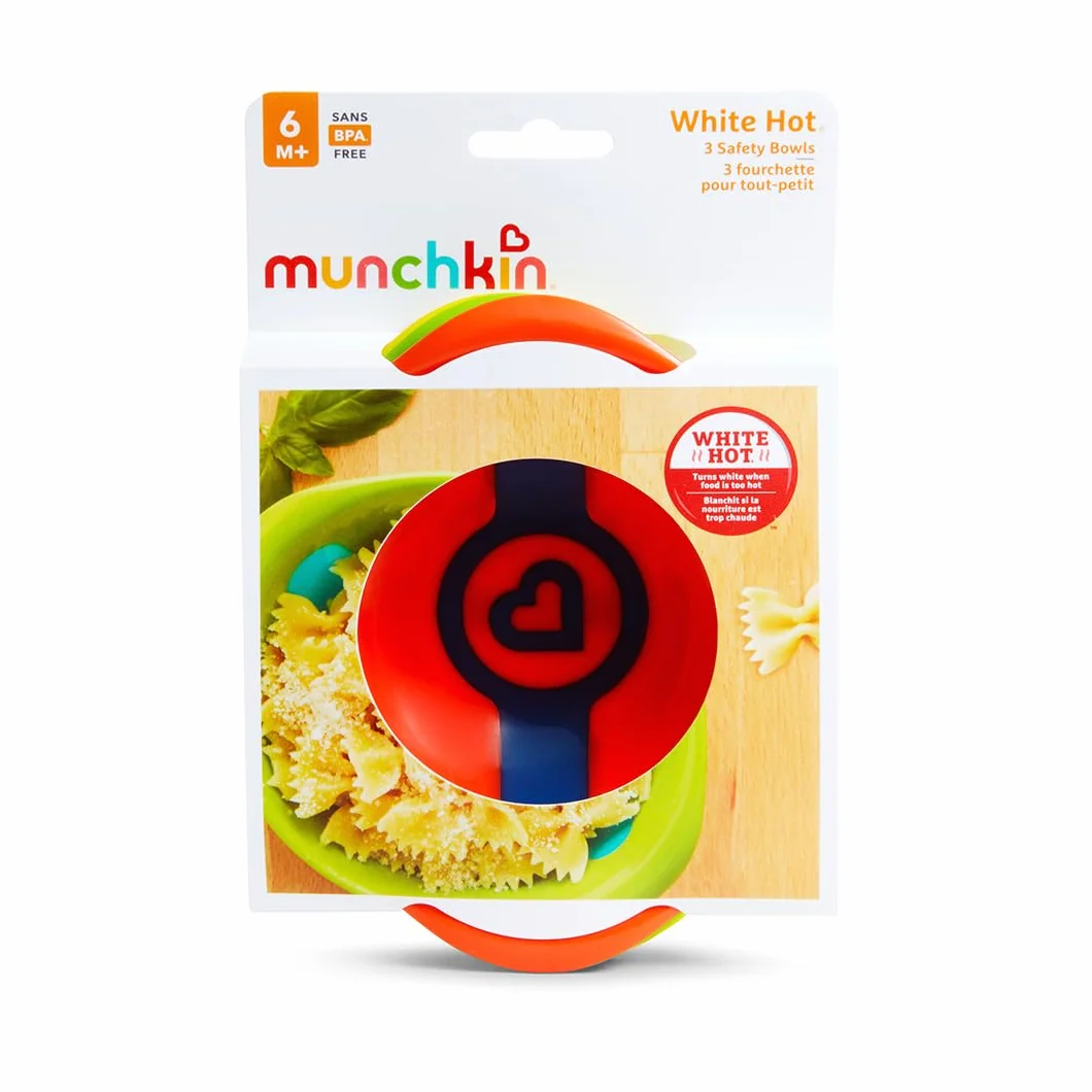 Munchkin White Hot Toddler Bowls, Colour Strip Turns White When Food and Bowl are Too Hot, Pack of 3