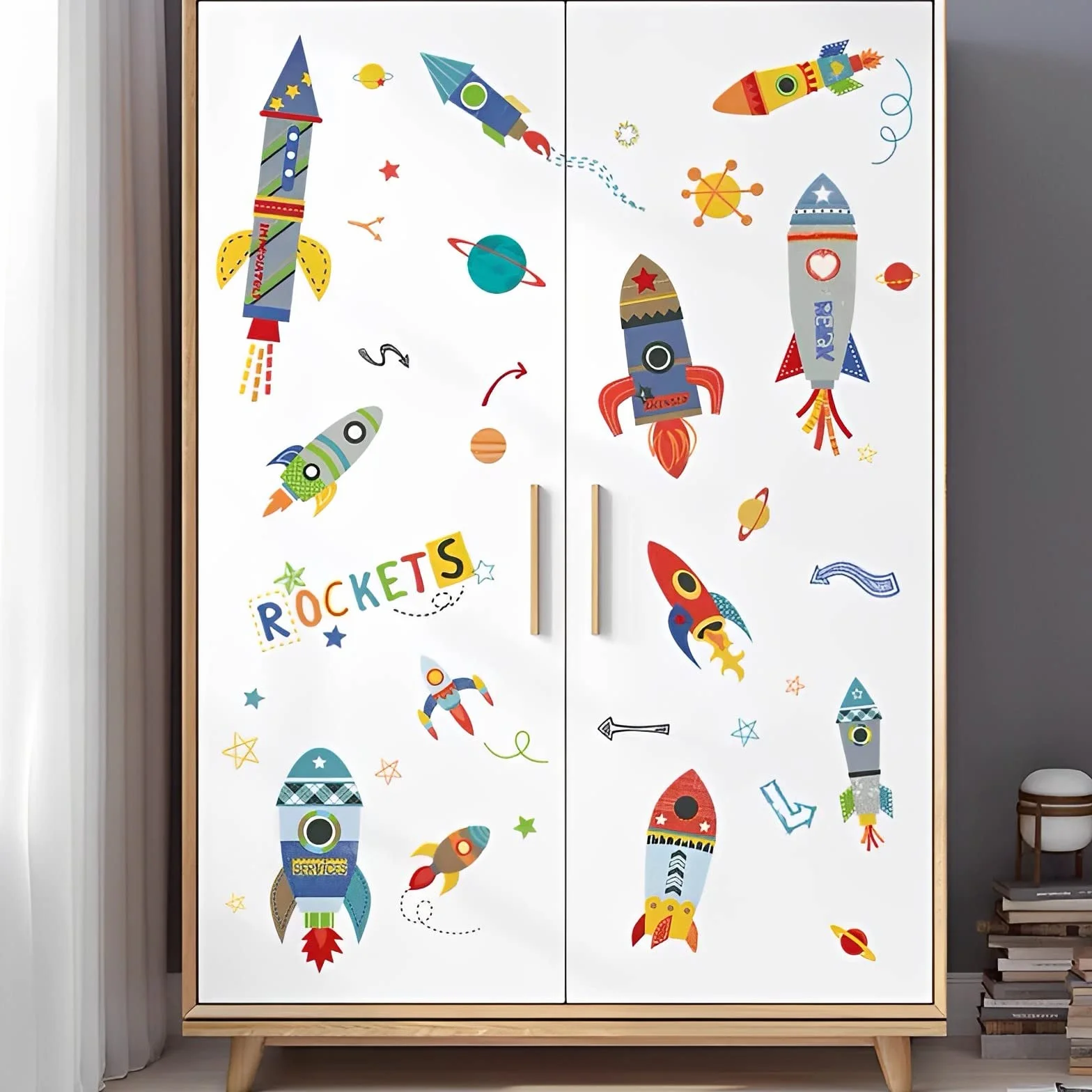 WandSticker4U® - XXL Tatuaż ścienny RAKETE Dzieci I Obrazy ścienne: 85 x 140 cm I Naklejka ścienna Pokój dziecięcy Chłopiec Kosmos Planety Naklejki Gwiazdy Statek Kosmiczny Kolorowy I Dekoracja