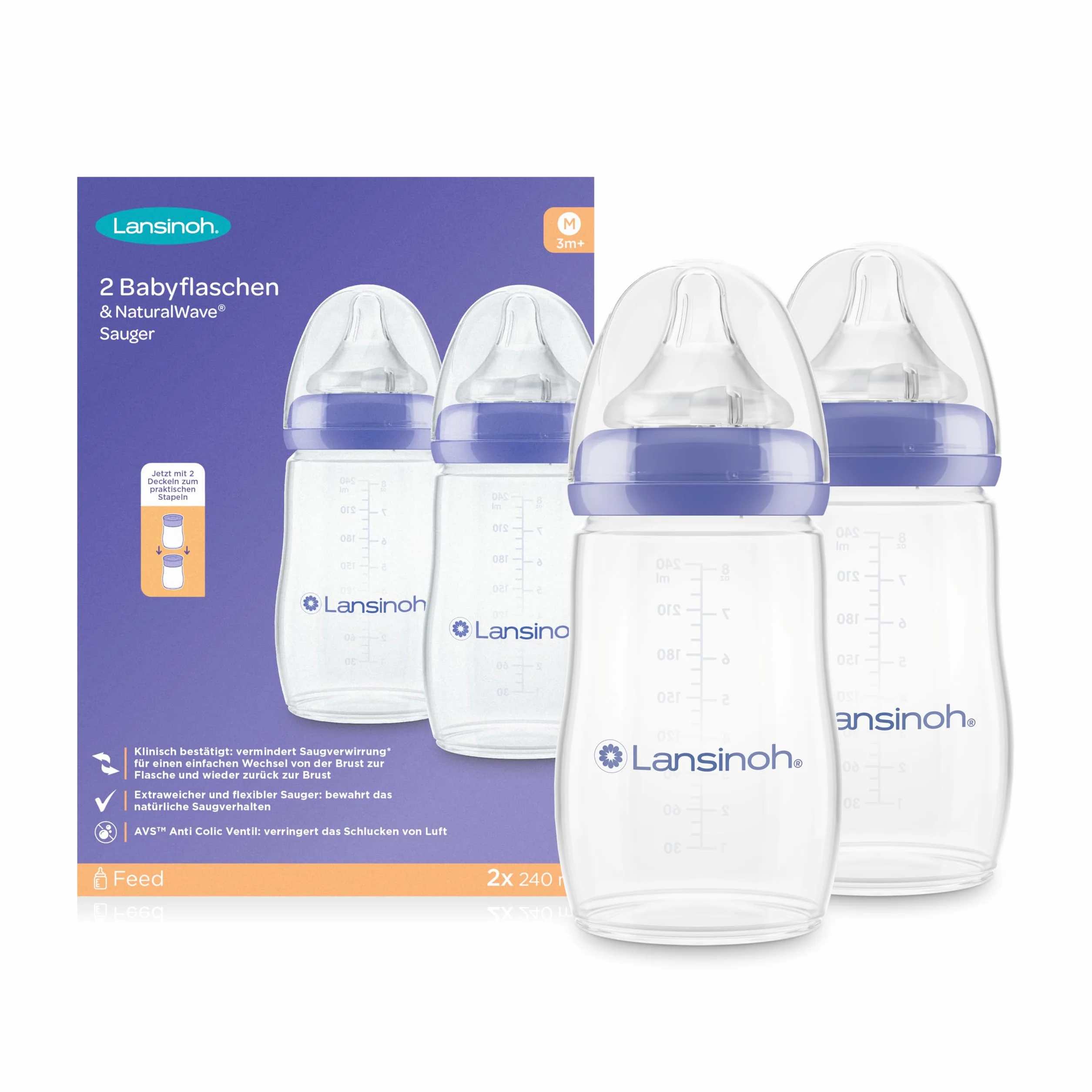 Lansinoh 1 Butelka, Przezroczysty/Fioletowy, 2 X 160 ml