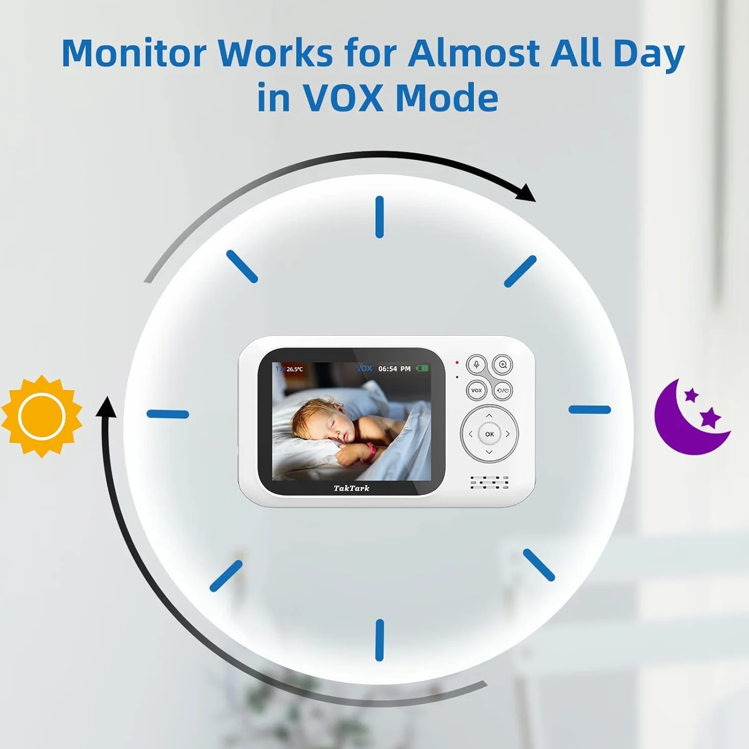 TakTark Babyphone Aparat Wideo Babyphone 3,2'' LCD Baby Phone Wireless Camera, Wideofon dziecięcy, Dwukierunkowy monitoring komunikacji, VOX, noktowizor, Zoom cyfrowy