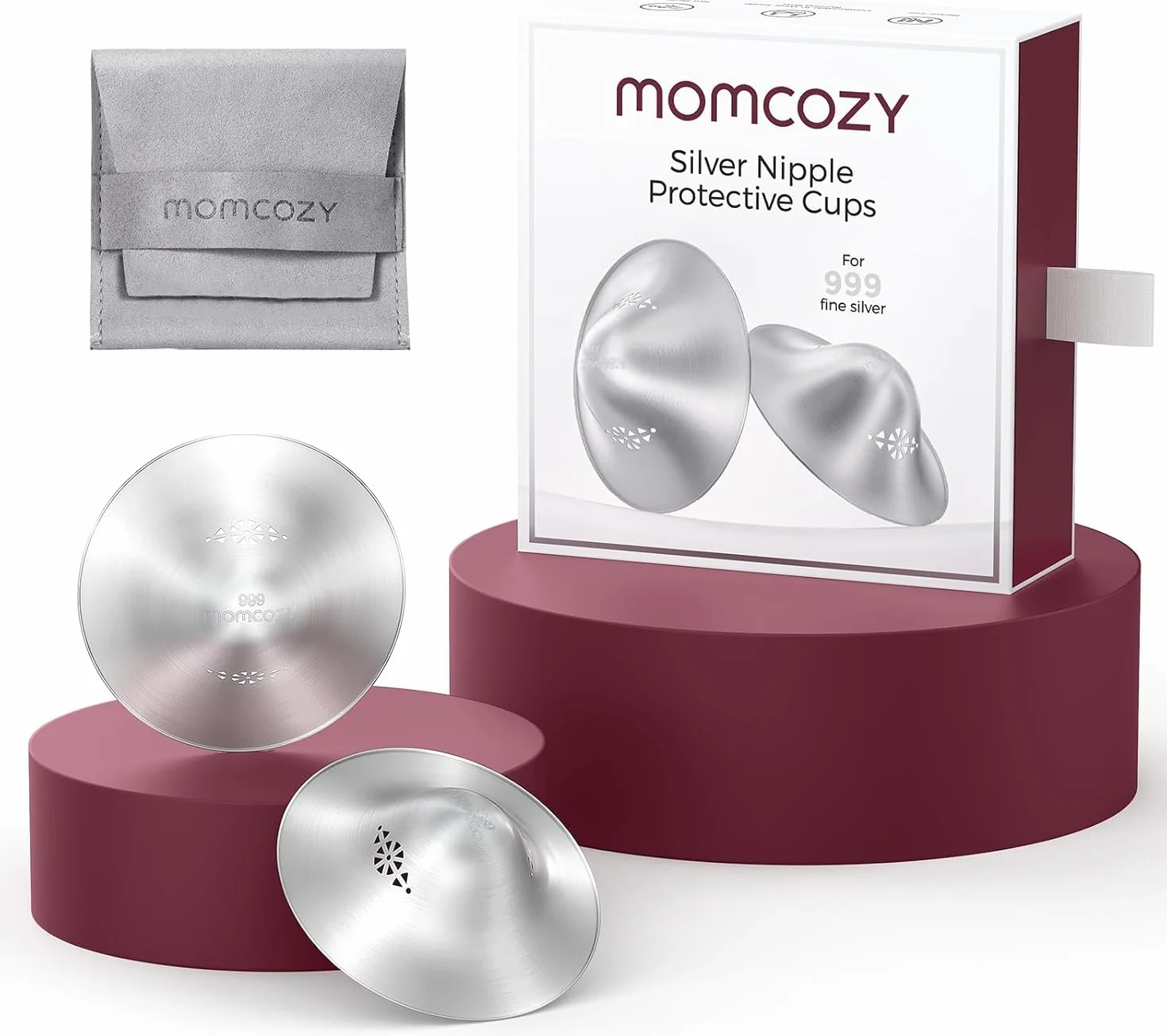 Momcozy 999 Srebrne Muszle Laktacyjne, Oryginalny Design Perforowany i Oddychający, Niezbędne Osłonki na Sutki do Karmienia Piersią, Metalowa Ochrona Sutków dla Niemowląt, Rozmiar XXL (55 mm)