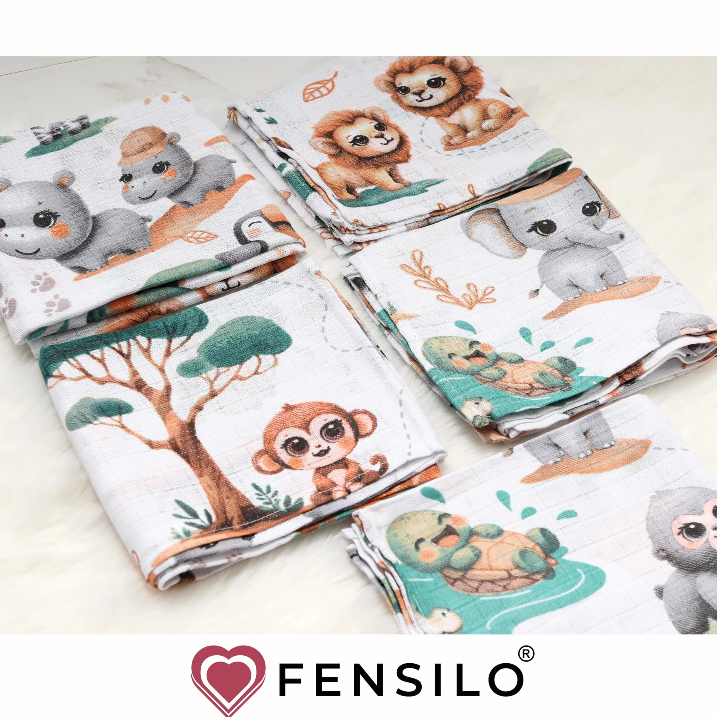 FENSILO Chusteczki muślinowe dla niemowląt | ściereczki do plucia | pieluchy z muślinu - 5 sztuk w opakowaniu 70 x 80 cm dla niemowląt i noworodków|chusteczki muślinowe dla chłopców i dziewczynek |