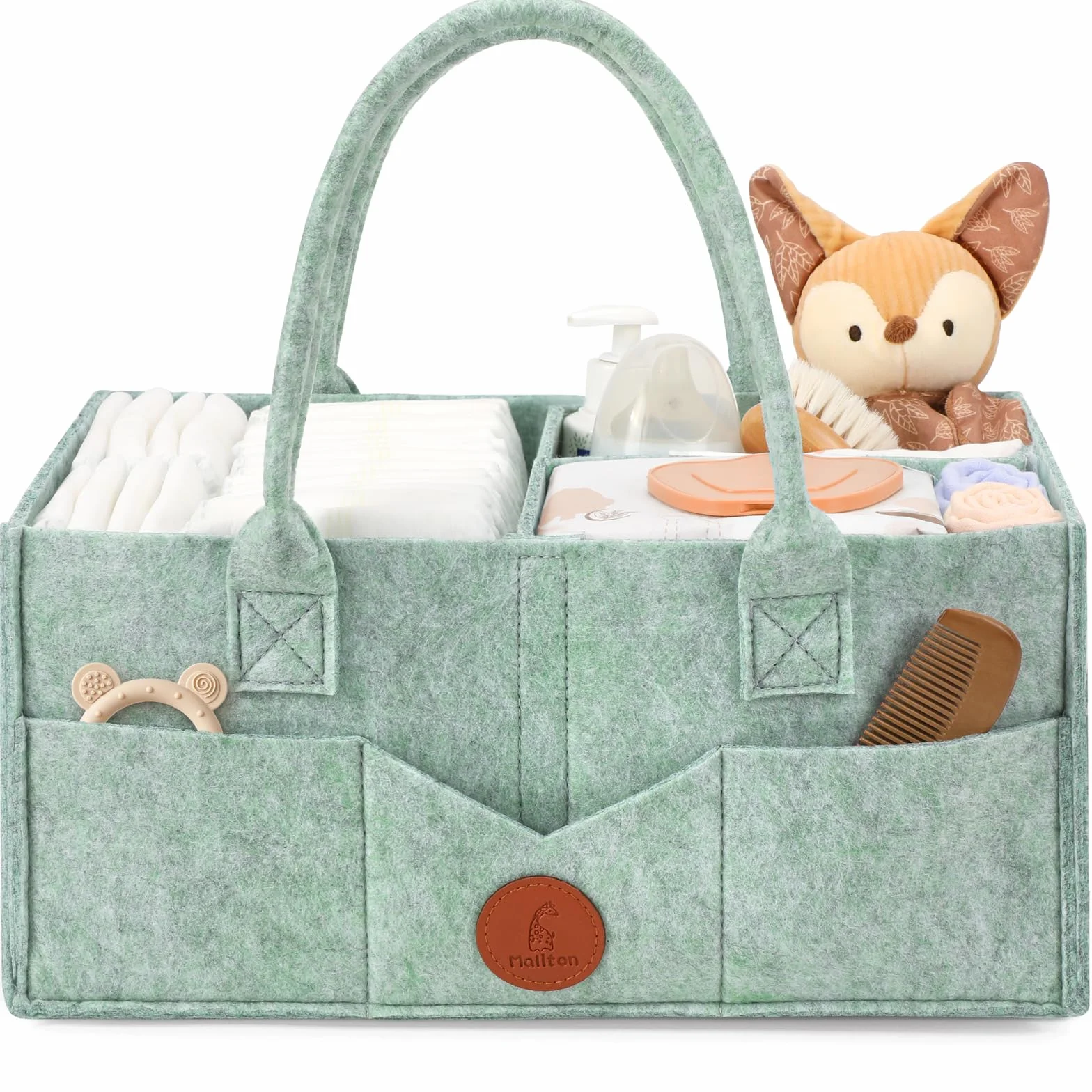 Maliton Organizer na pieluchy dla niemowląt Caddy Newborn Essentials, wytrzymała przenośna torba filcowa, kosz do przechowywania dla niemowląt z wyjmowanymi przegródkami, torba na pieluchy jako baby
