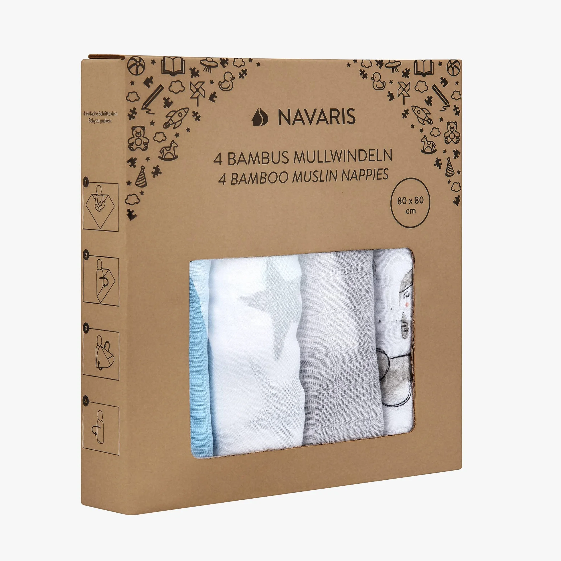 Navaris Ściereczki muślinowe dla niemowląt (4 sztuki) - 80 x 80 cm, kwadraty do odbijania, koca, łóżeczka dziecięcego - super miękka wiskoza i bawełna