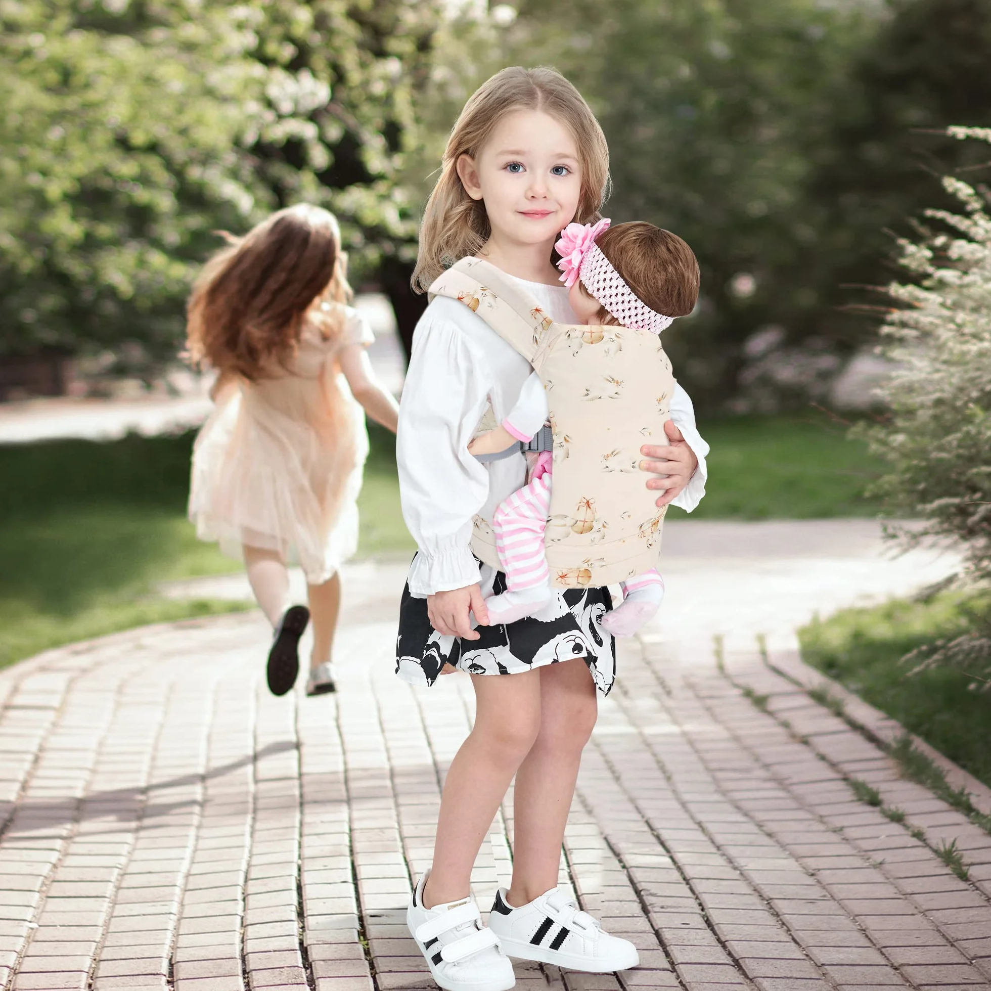 Miracle Baby Nosidełko dla lalek dla dzieci, noszenie z przodu i z tyłu z regulowanymi paskami dla dziewczynek, zabawka puchowa Nosidełko dla lalek Akcesoria dla dzieci, 100% bawełna