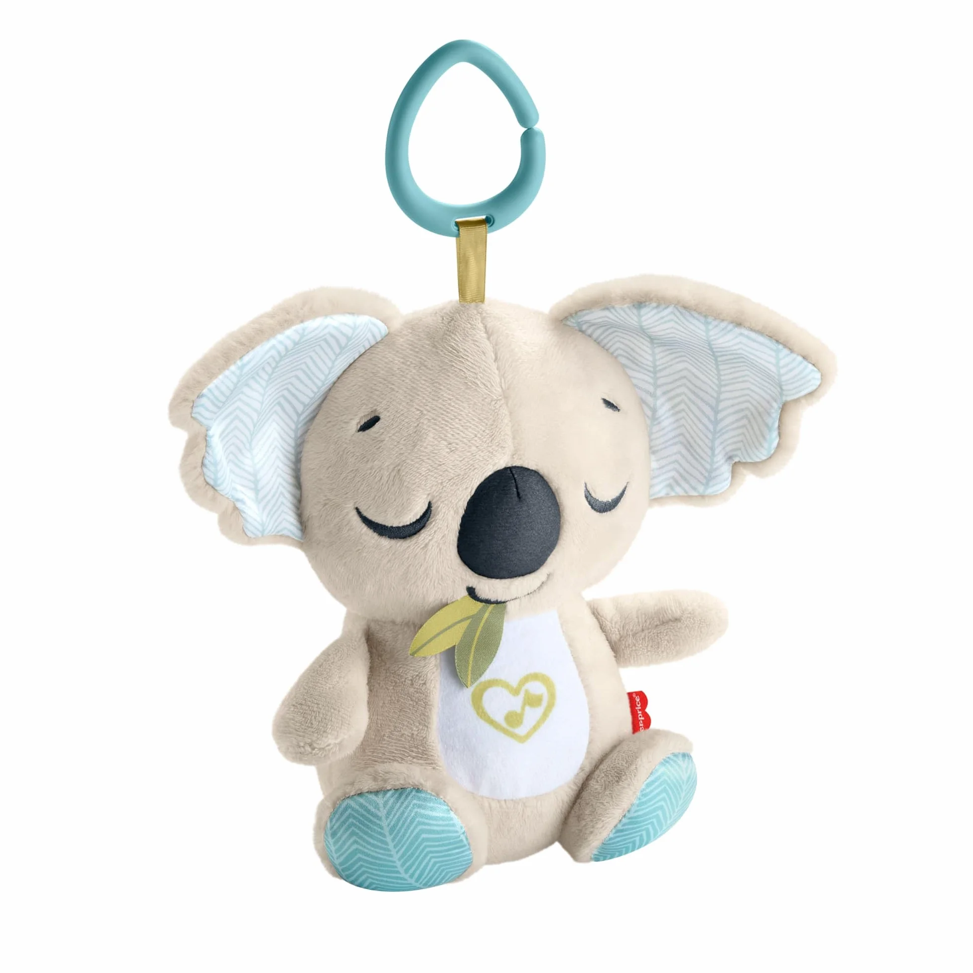 Fisher-Price Koala Muzyczny przenośny uspokajacz Zawieszka do wózka, pluszowy przenośny uspokajacz przytulanka z aktywacjami dźwiękowymi, zabawka sensoryczna dla niemowląt od narodzin, JBD65