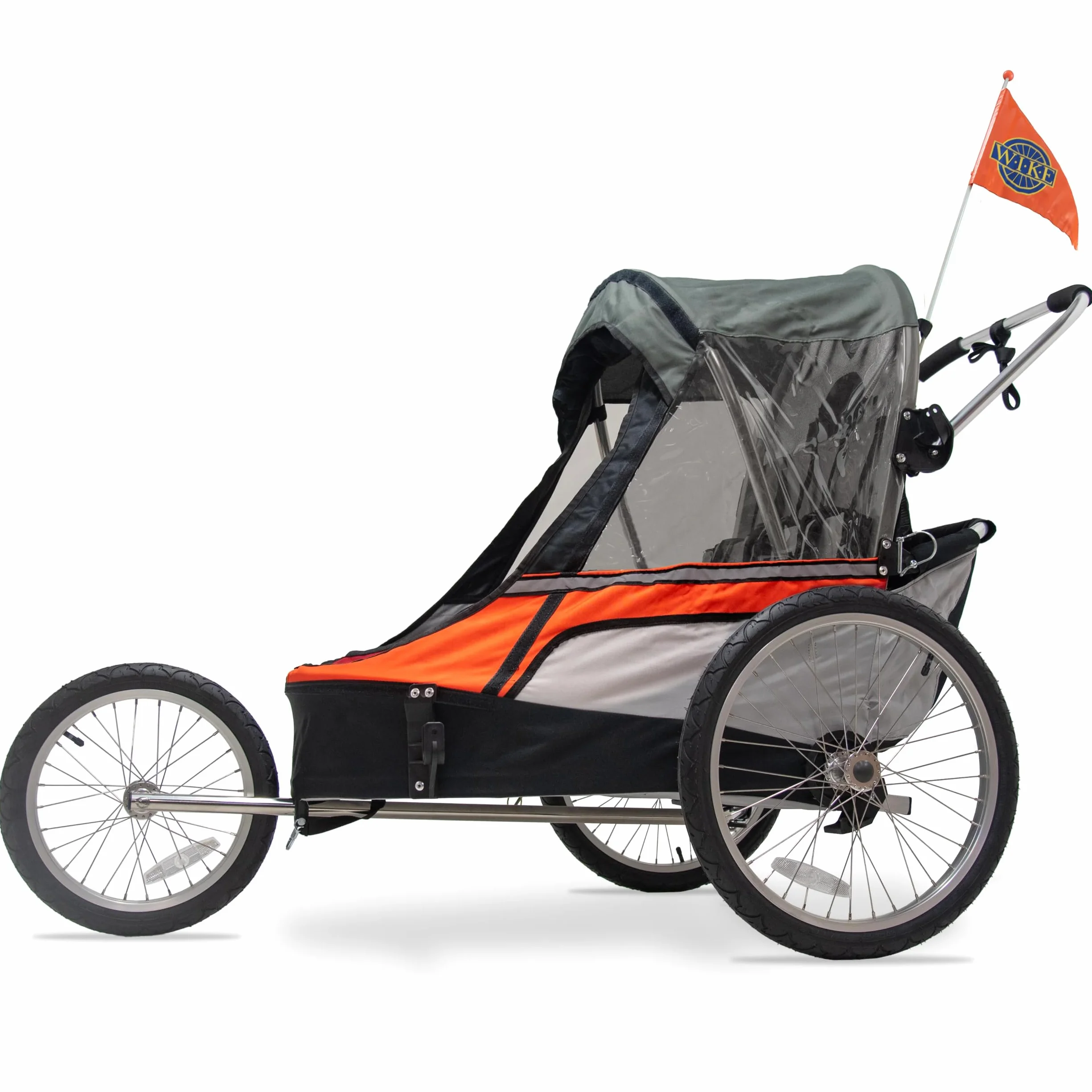 Wike Podwójna przyczepka rowerowa Premium - czerwona/szara (spacer + jogging)