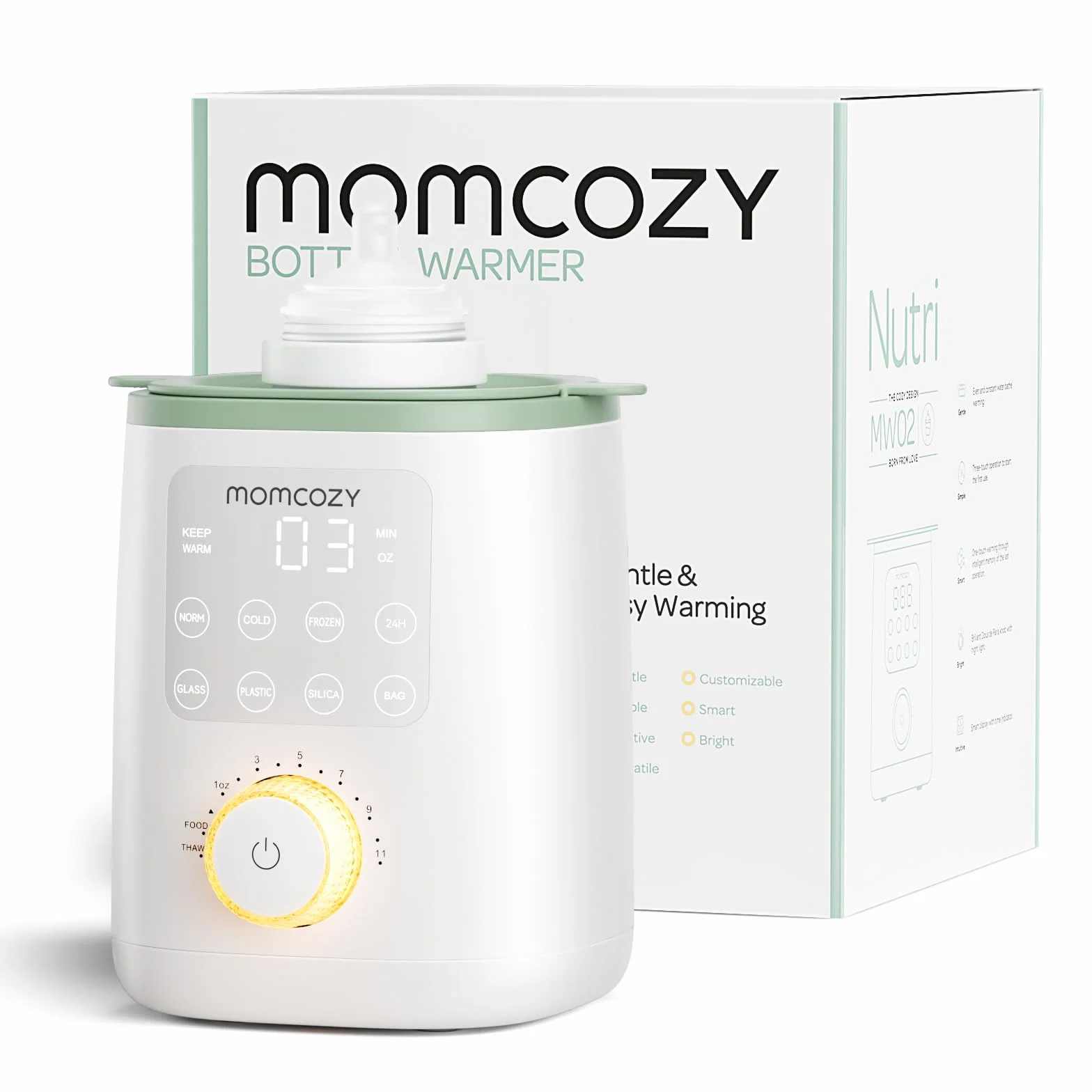 Momcozy Nutri, ogrzewacz do butelek dla niemowląt 9 w 1 z lampką nocną, dokładna regulacja temperatury, utrzymuje składniki odżywcze w mleku matki, do wszystkich butelek z mlekiem matki lub mieszanki