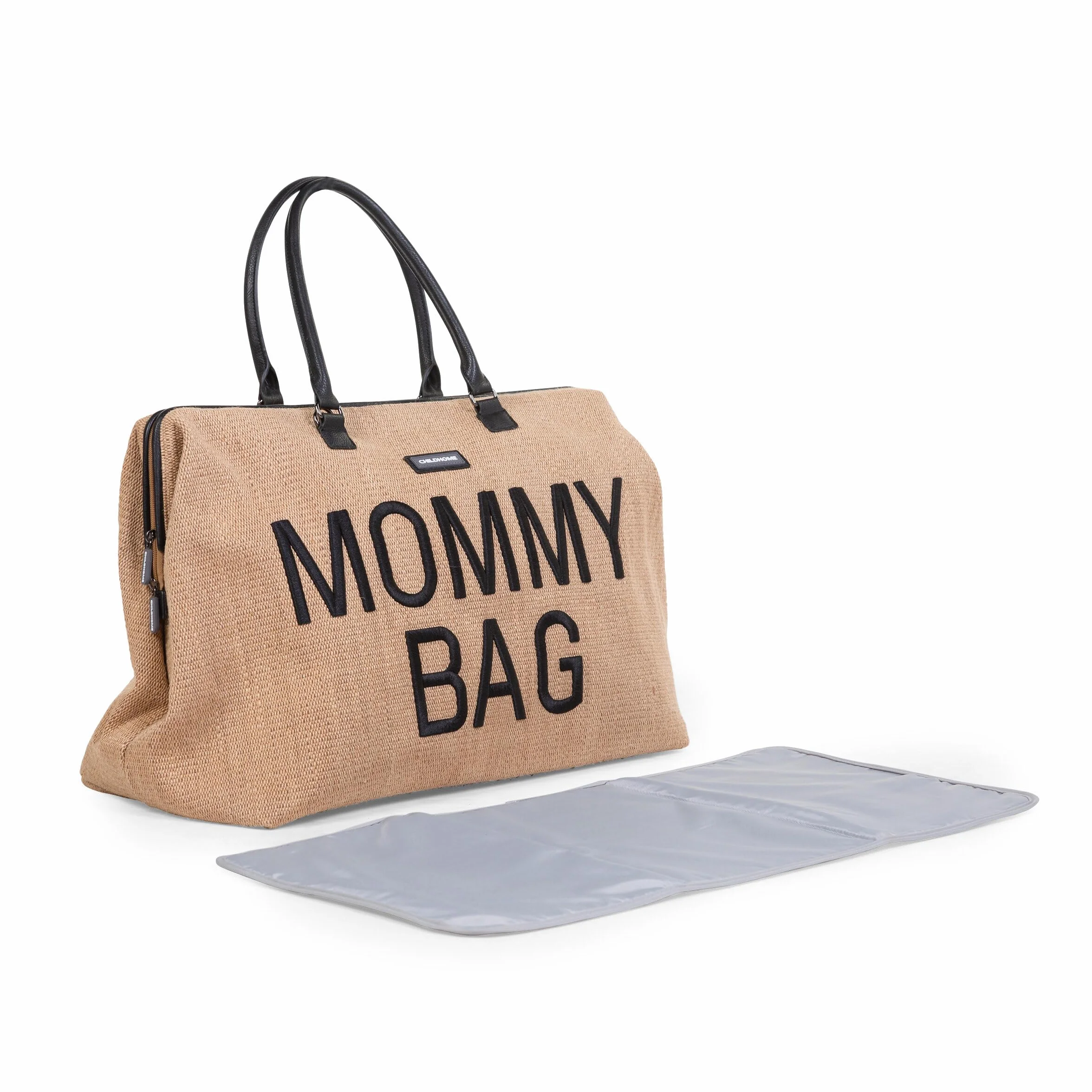 Childhome Mommy Bag torba do przewijania niemowląt o dużej pojemności z regulowanym paskiem na ramię, przegródka, izolowana kieszeń, rafia