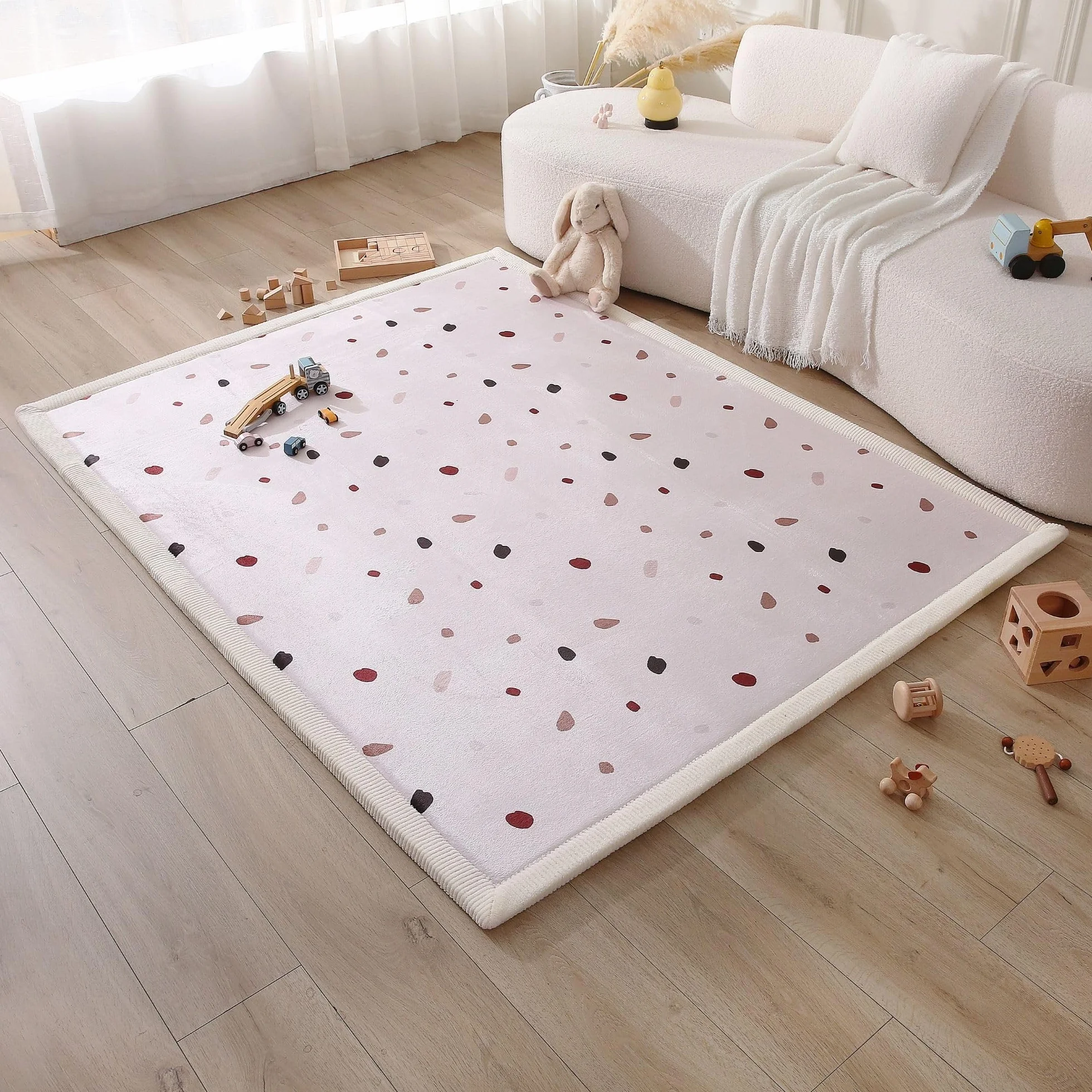 Stylowa koralowa aksamitna mata do zabawy dla niemowląt na podłogę 150 cm x 200 cm, konfetti – miękki dywan z pianki z pamięcią kształtu o wysokiej gęstości, dywan dla dzieci z antypoślizgowym spodem