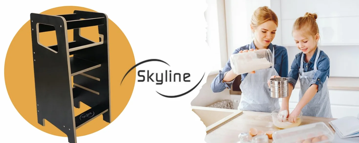Skyline Montessori Learning Tower Wieża do nauki stania i nauki dla dzieci od 1 roku życia, z regulacją wysokości, taboret do stąpania dla dzieci, meble wewnętrzne, do pokoju dziecięcego, stołek
