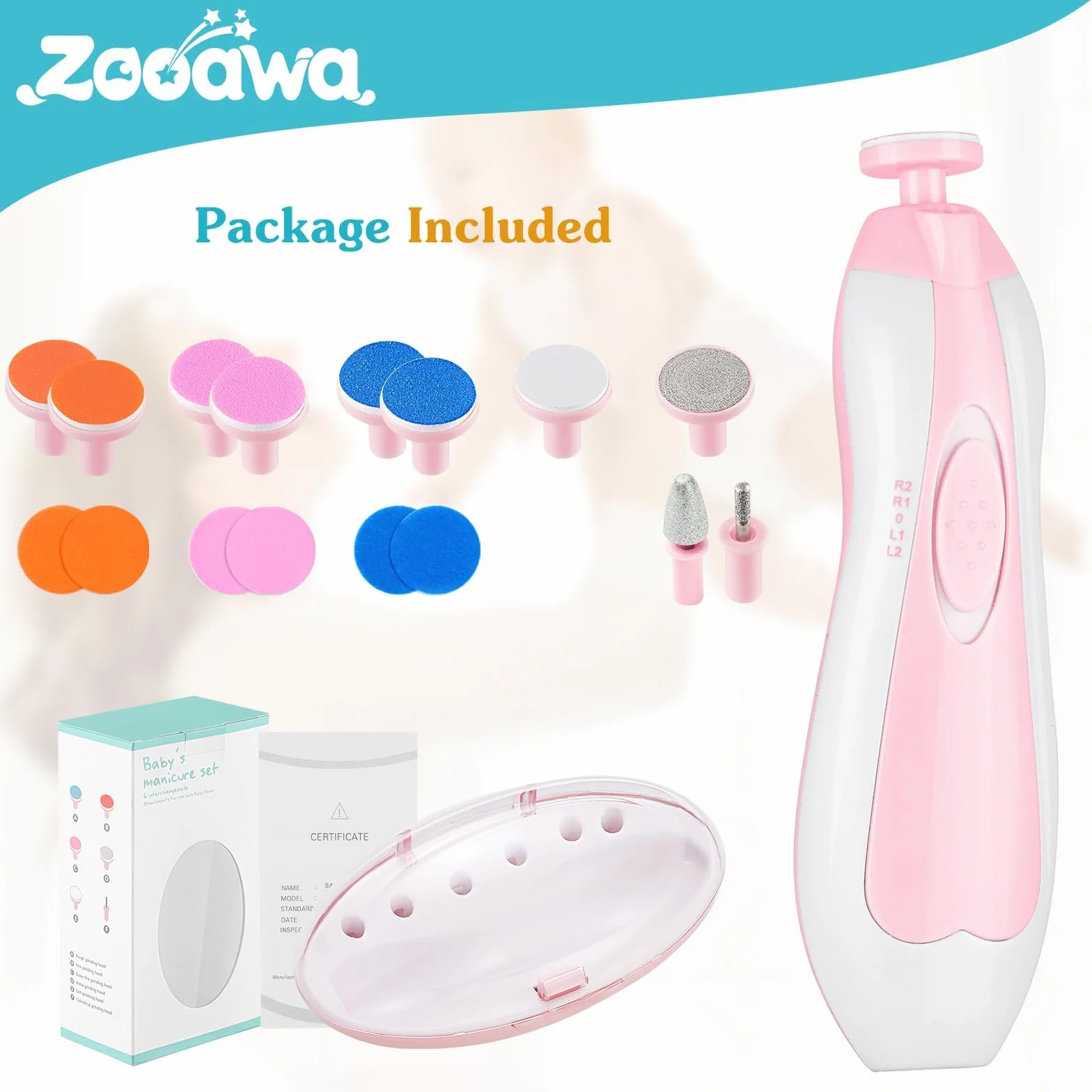 Baby Nail Clipper 20 in 1, Electric Baby Nail Trimmer,Baby Nail File Kit with Extra 12 Replacement Pads,Trim Polish Grooming Kit for Newborn Infant Toddler or Adults Toes Fingernails Care,Pink