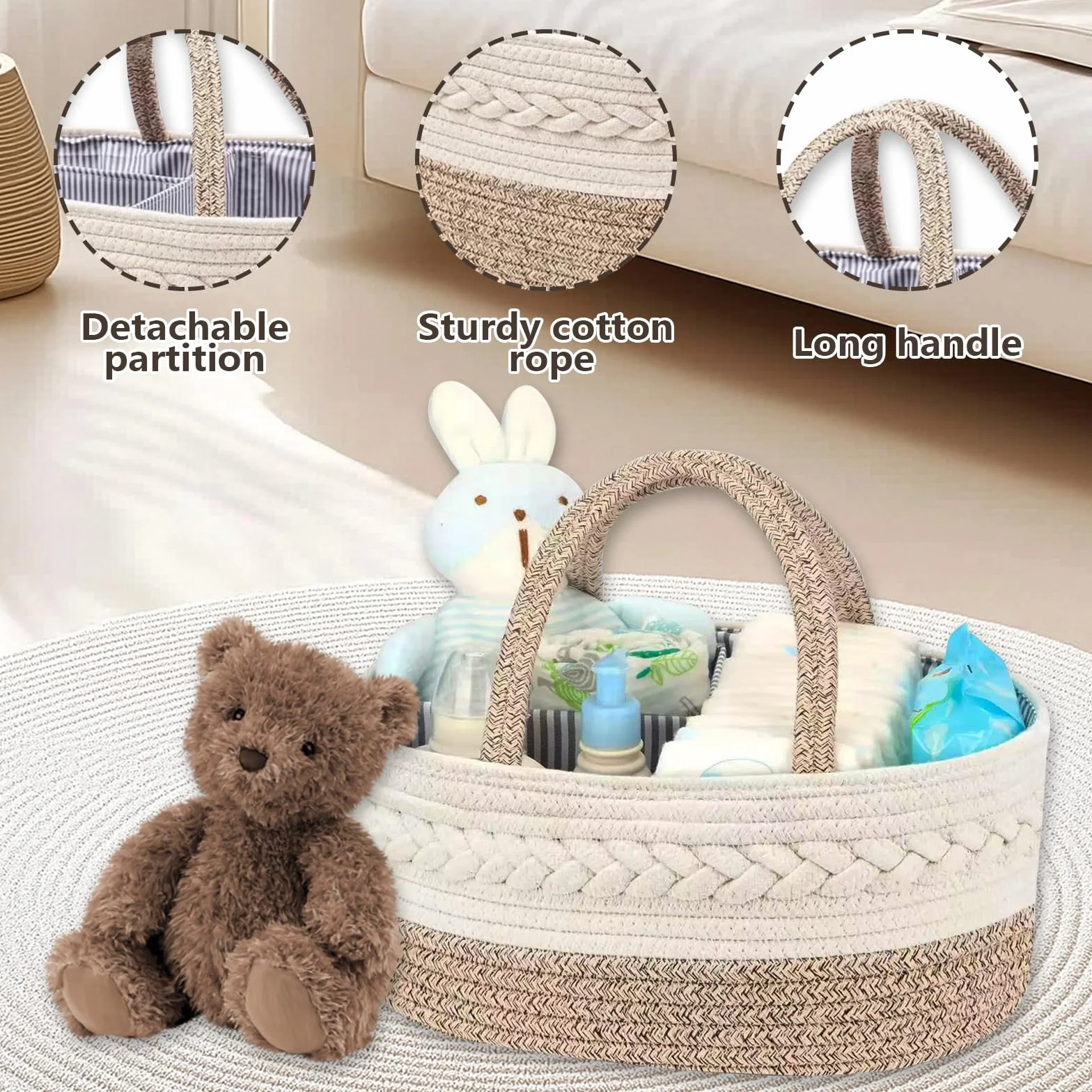 Caddy organizer na pieluchy dla niemowląt, organizer na pieluchy z przegródkami i uchwytami, wielofunkcyjne pudełko do przechowywania pieluch, przenośny kosz do przechowywania dla noworodków