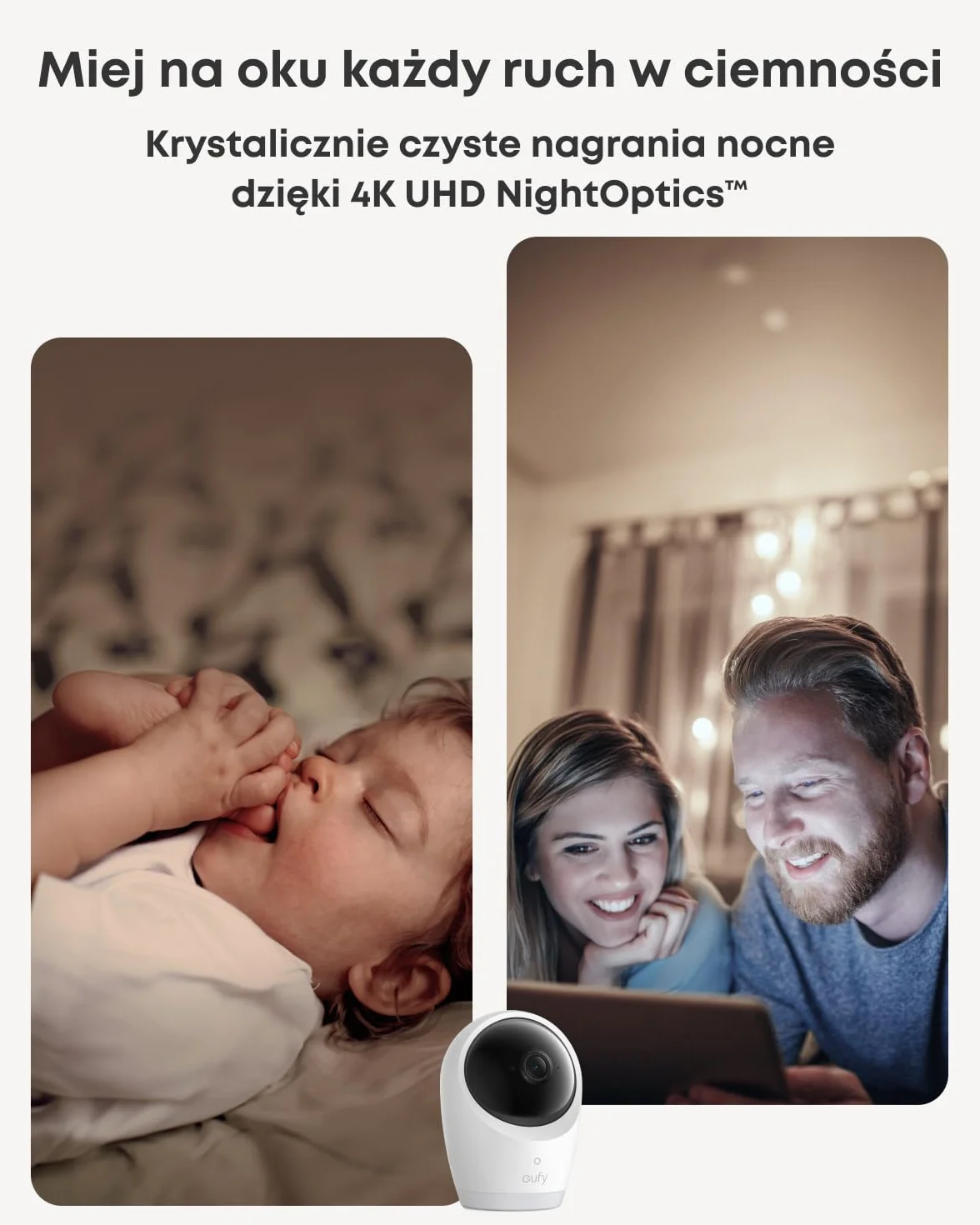 eufy Niania z kamerą, sterowanie przez aplikację i offline, 4K HD, ultraczysty tryb nocny, funkcja obrotu i nachylenia, mobilna kamera z wbudowaną baterią, ANR, inteligentne alerty, przełącznik Wi-Fi