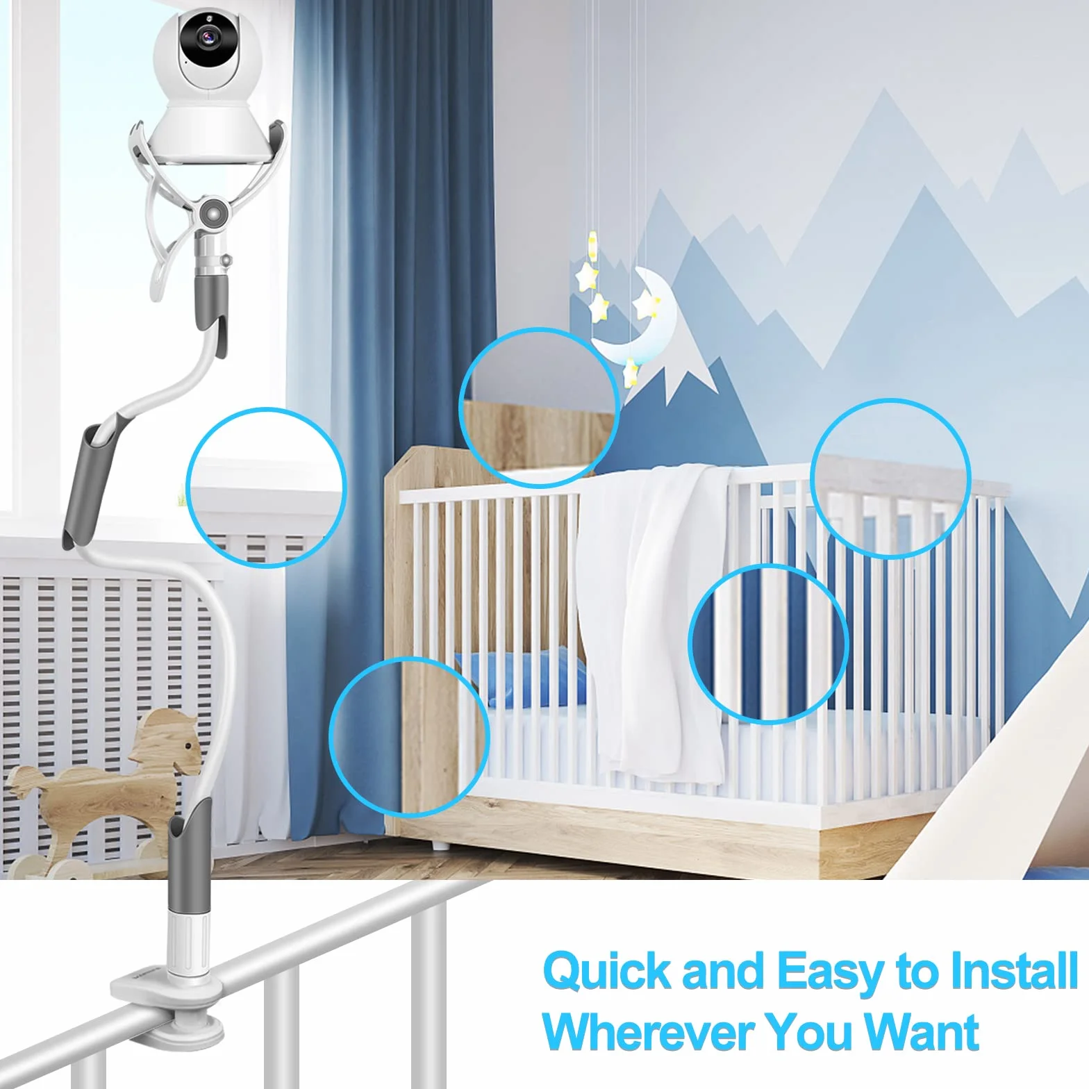 BURNNOVE Uchwyt do niani 85 cm, bez wiercenia, z paskiem na ramię, kompatybilny z elektroniczną niani Philips Avent/GHB/OBVHNUA/Leapfrog