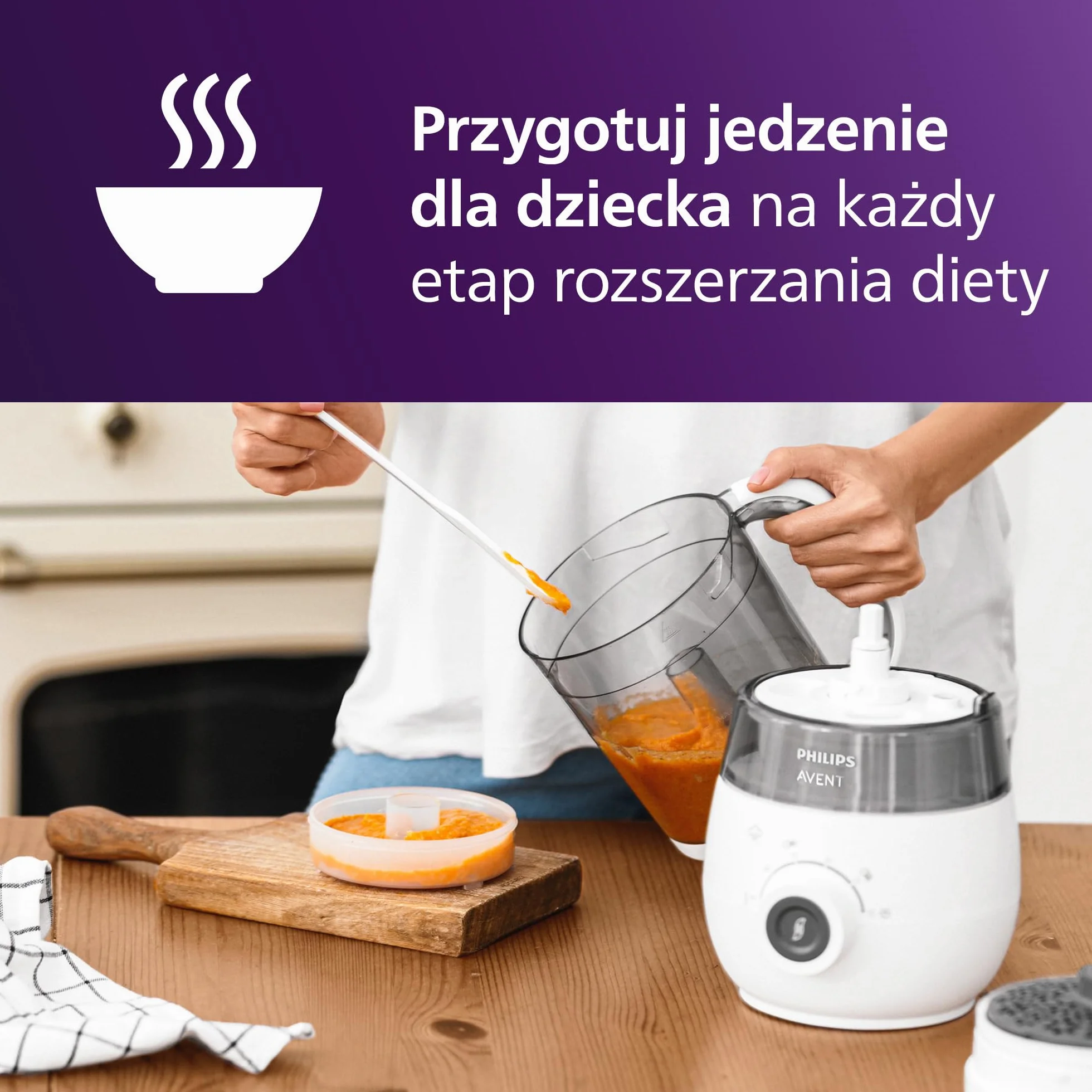 Philips Avent Blender Parowar, gotowanie, miksowanie, podgrzewanie i rozmrażanie 4w1, model SCF883/01
