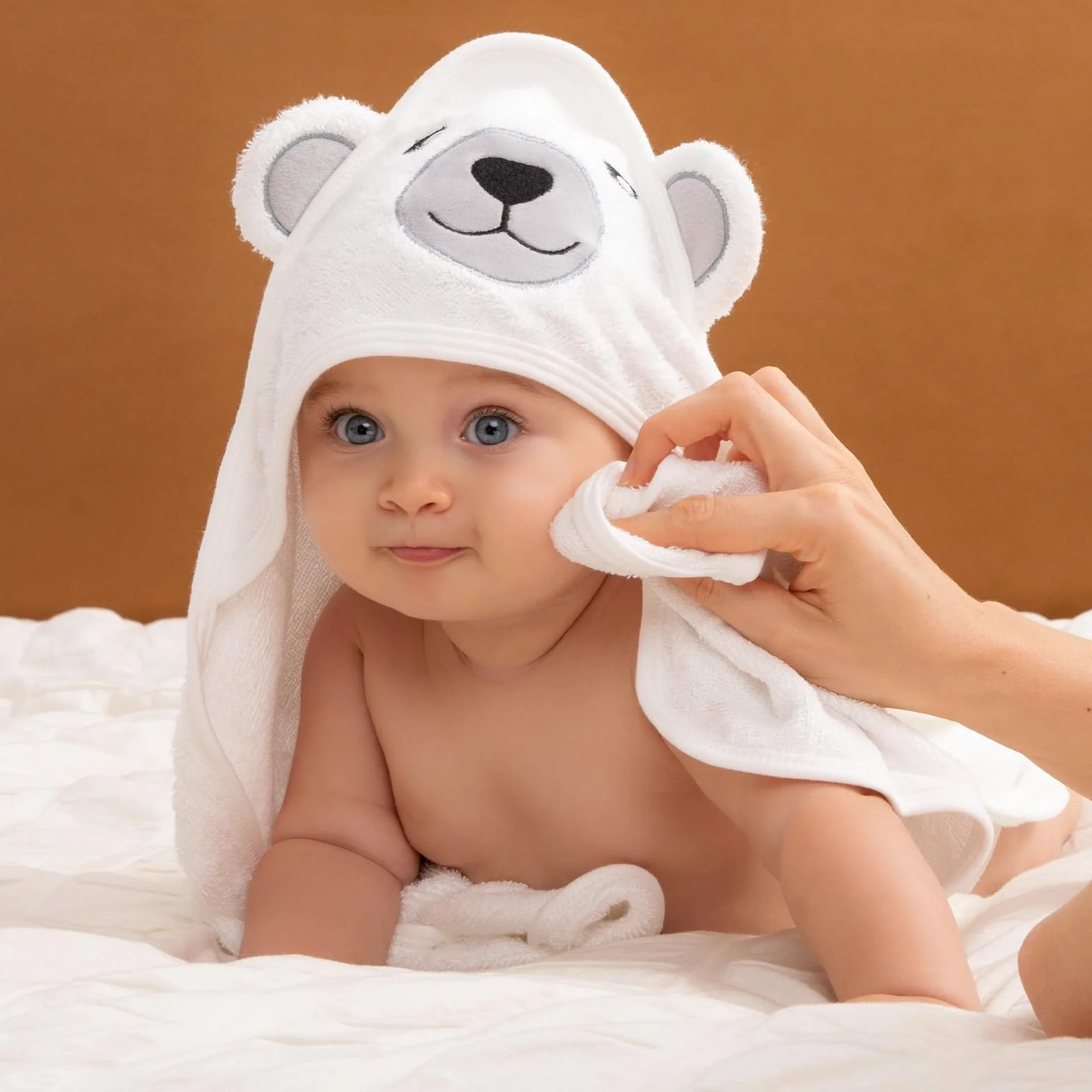 Momcozy Set Asciugamani Bagno al in Bambù per Neonato 5 Pz, 1 Pezzo Asciugamano Neonato Con Cappuccio, 3 Pezzi Asciugamano Neonati, 1 Pezzo Guanto Da Bagno, Soffice, Traspirante, Ecologico