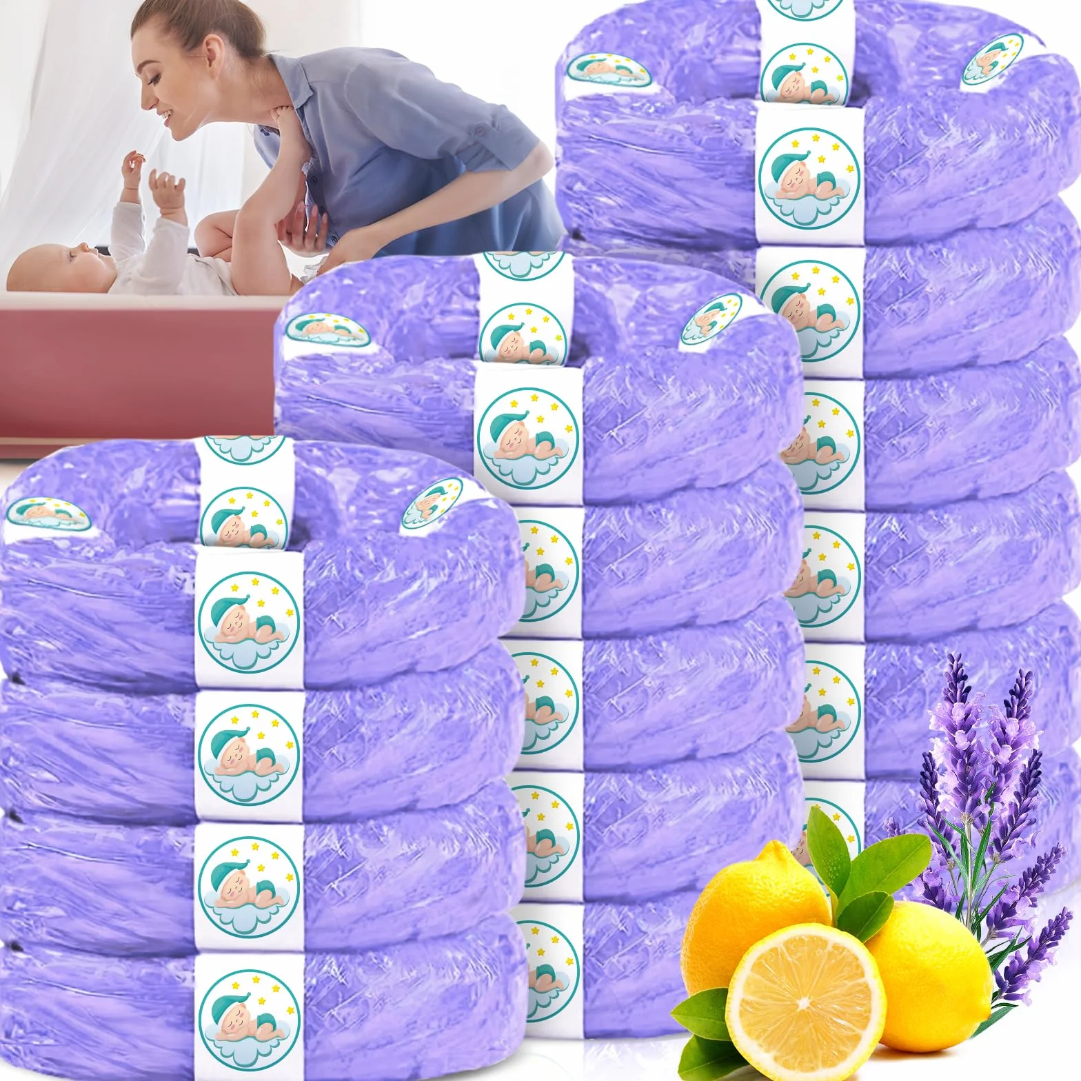 Zestaw 15 wkładów do wiader na pieluchy, wiaderko z folią do napełniania, worki do uzupełniania wiader na pieluchy kompatybilne z Tommee Tippee Sangenic Tec+Simplee Sangenic+Twist & Click