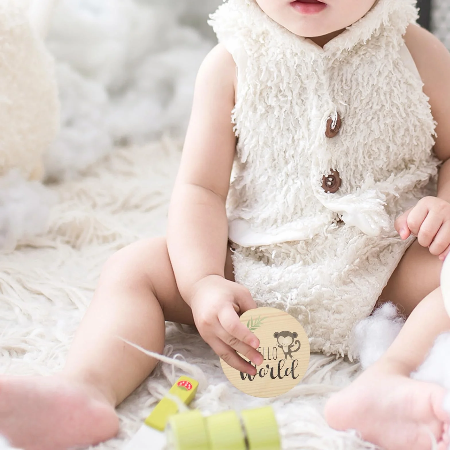 7szt Baby Miesieczny Znak Milowy, Okragly Drewniany Noworodek Znak Powitalny Znak Ogloszenia Dziecka do Zdjecia Rekwizytu Znaki Ogloszenia Narodzin Dziecka Druk dwustronny