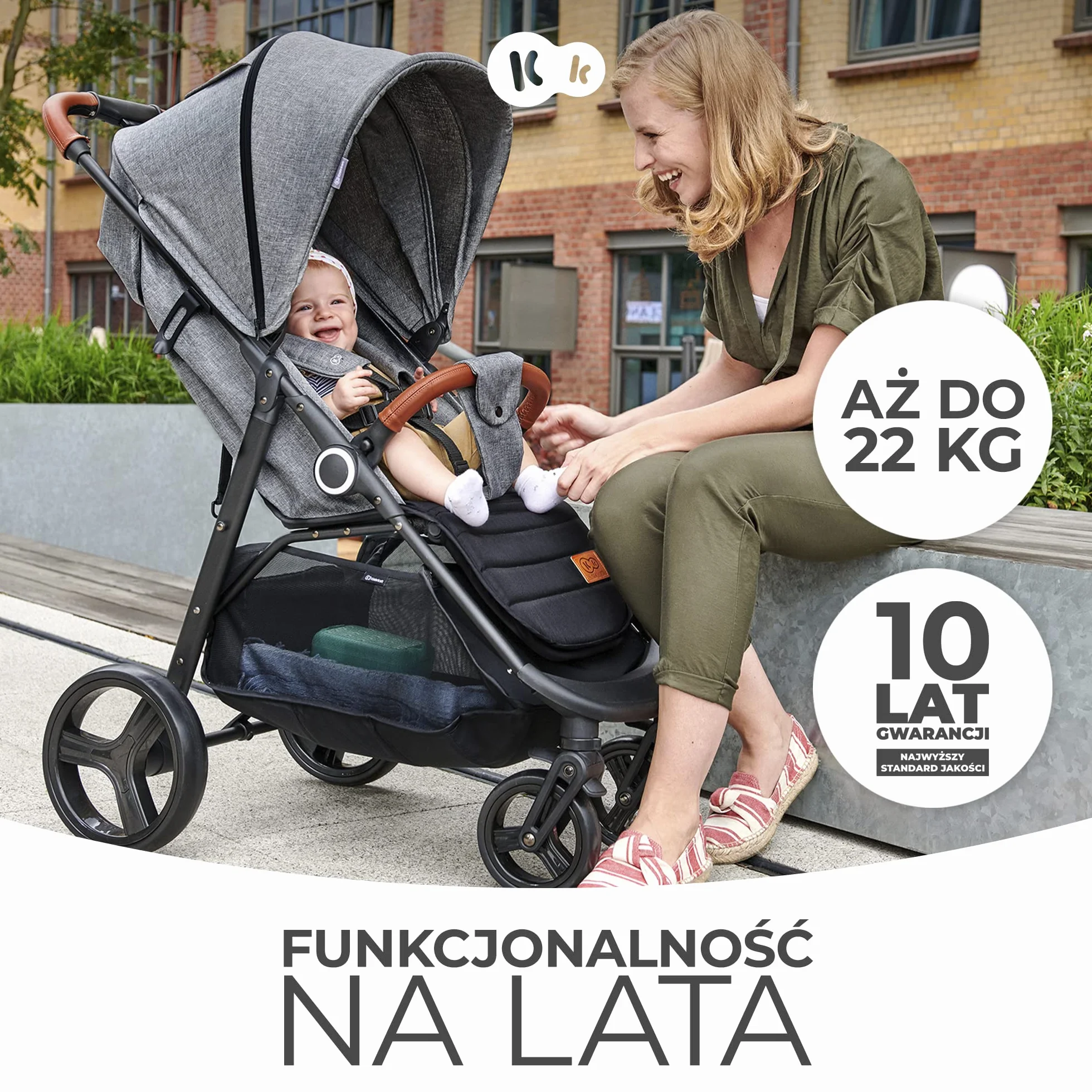 Kinderkraft GRANDE PLUS Wózek dziecięcy dla dzieci od urodzenia do 22 kg, Spacerówka, Regulowane oparcie do pozycji leżącej, Obszerne siedzisko, Składanie jedną ręką, Amortyzowane koła, Czarny