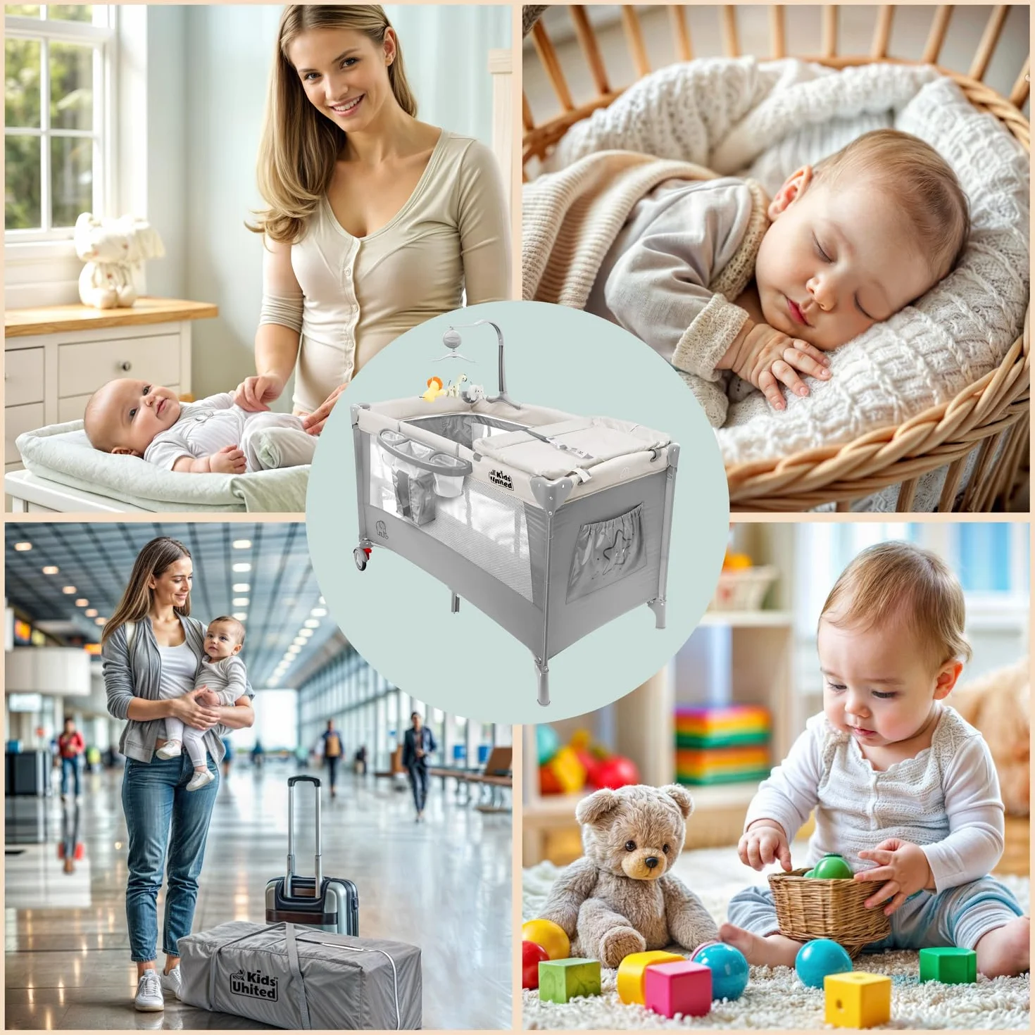 all Kids United® Łóżeczko turystyczne dla dziecka Deluxe - Babycenter łóżeczko turystyczne z przewijakiem i komórką