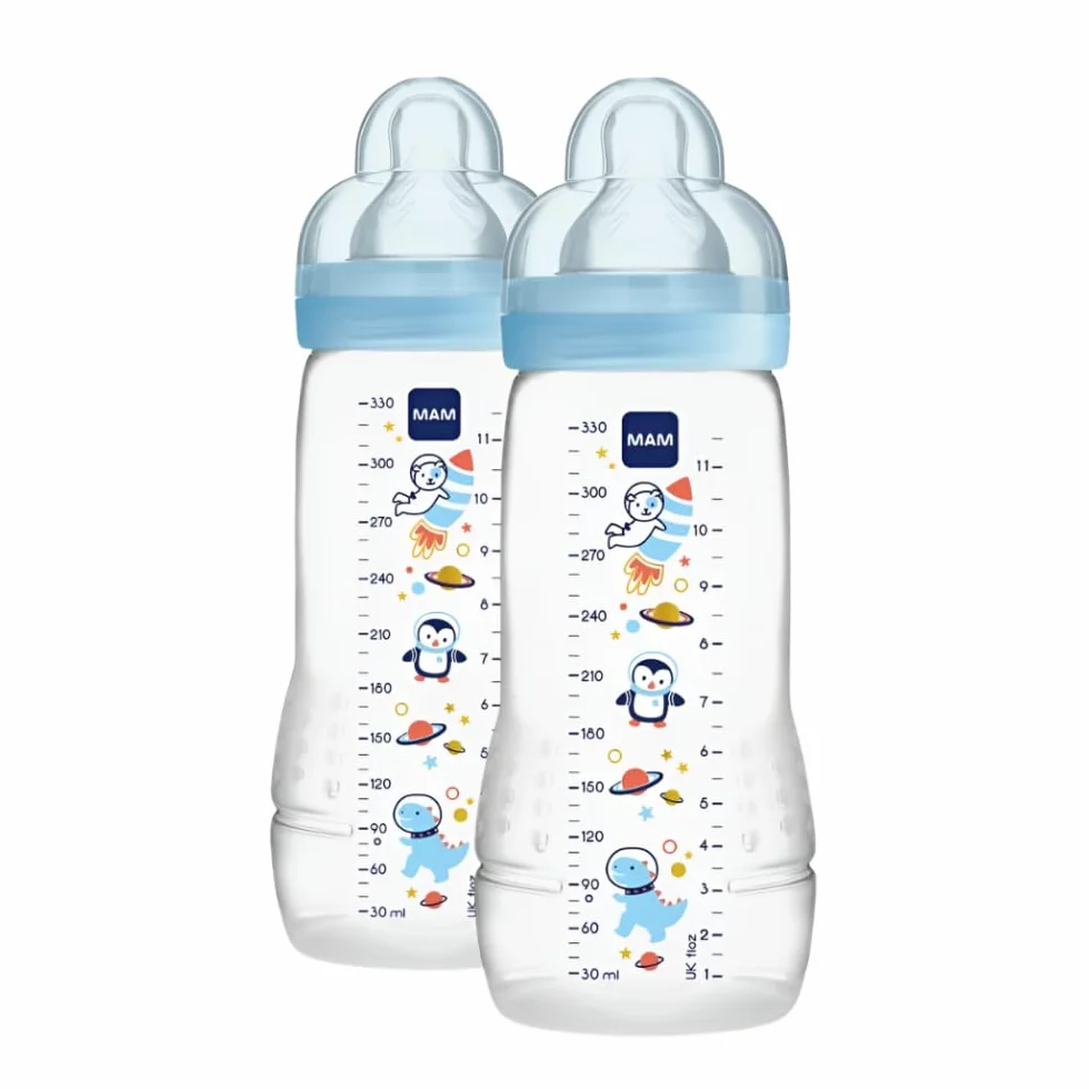 Mam Easy Active butelka dla niemowląt od 4 miesięcy, 330 ml, jasnoniebieska, 2 szt. w zestawie
