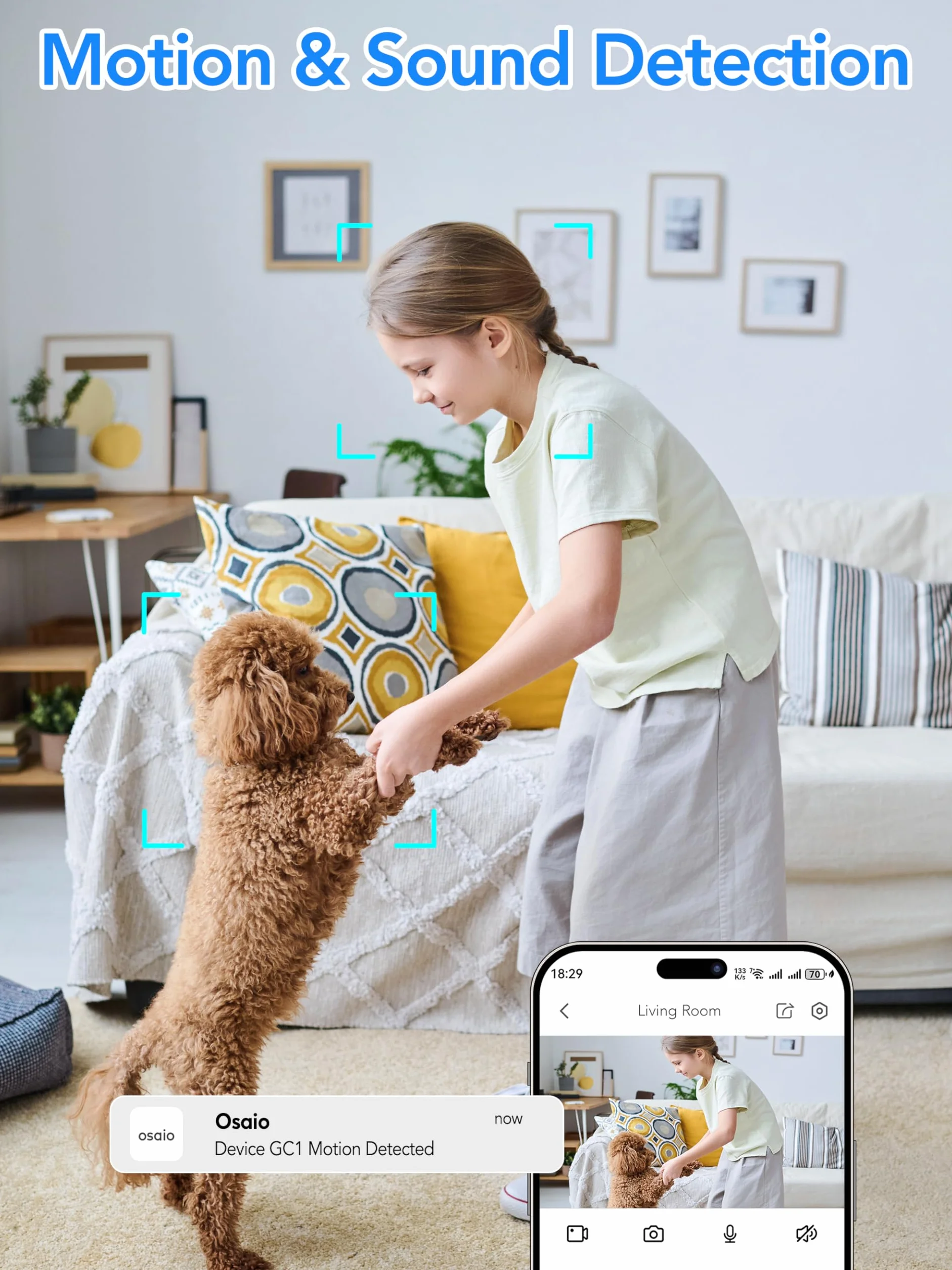 Kamera Wewnętrzna 2K 3MP, WiFi Niania i Kamera dla Zwierząt z Wykrywaniem Ruchu, Dwukierunkowy Dźwięk, Nocne Widzenie, Kompatybilna z Alexa i Google Assistant, SD/Cloud, Tylko WiFi 2,4GHz