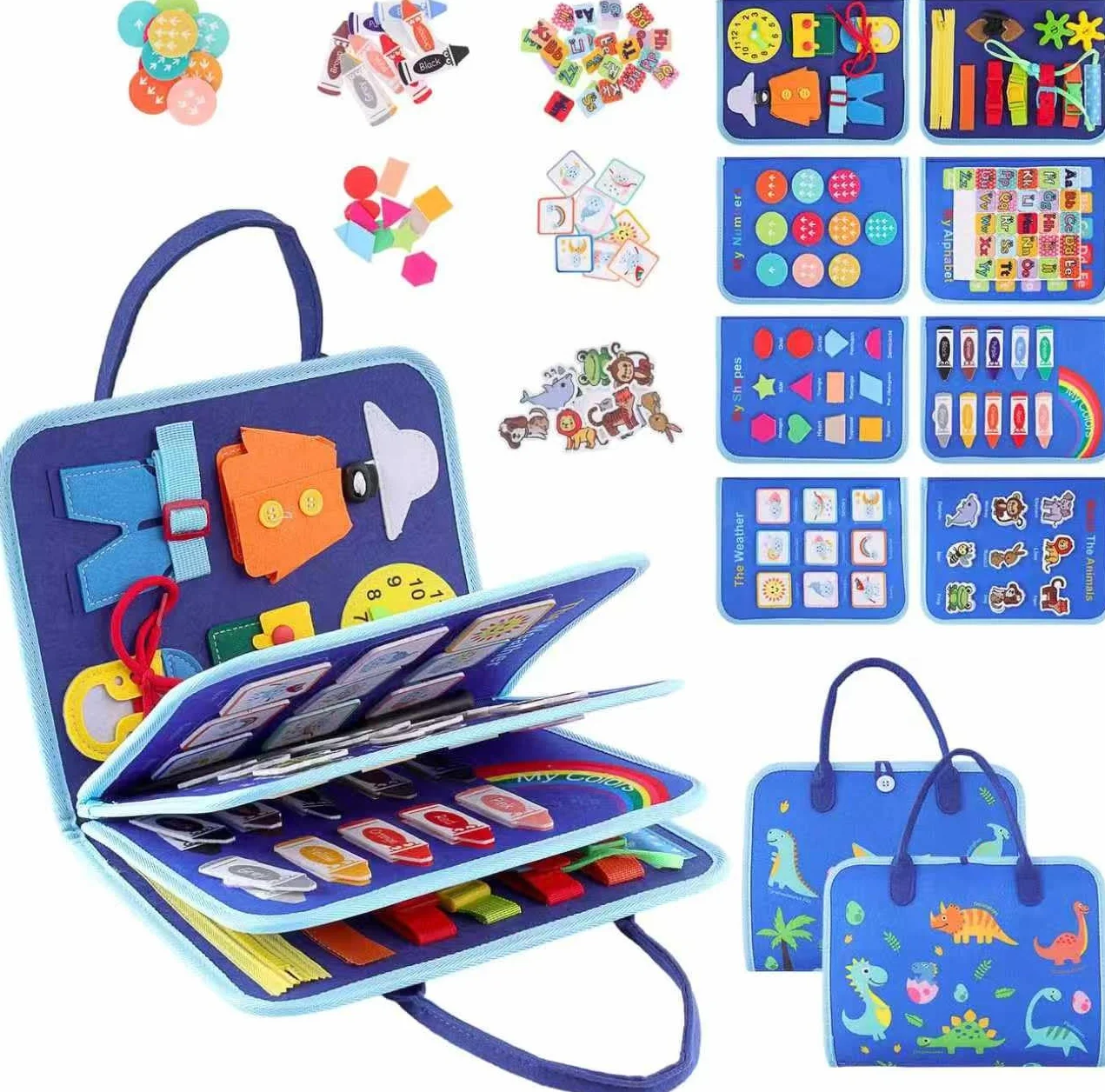 Książka Montessori, Busy Board Montessori 2 lata, sensoryczna książka, zabawki Montessori, interaktywna walizka, zabawki edukacyjne dobra motoryka prezent dla dzieci 1 2 3 lata